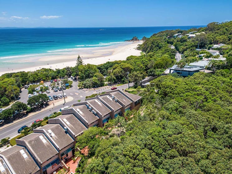 1 James Cook Apartments - Byron Bay - Aerial View towards Beach c