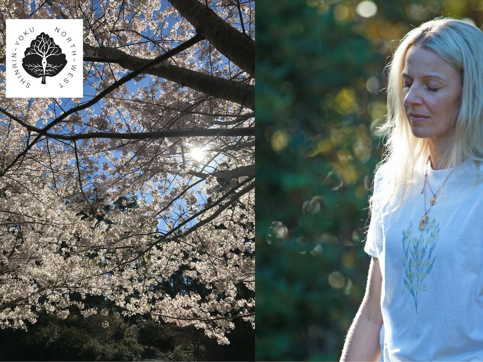 blossums and peaceful woman