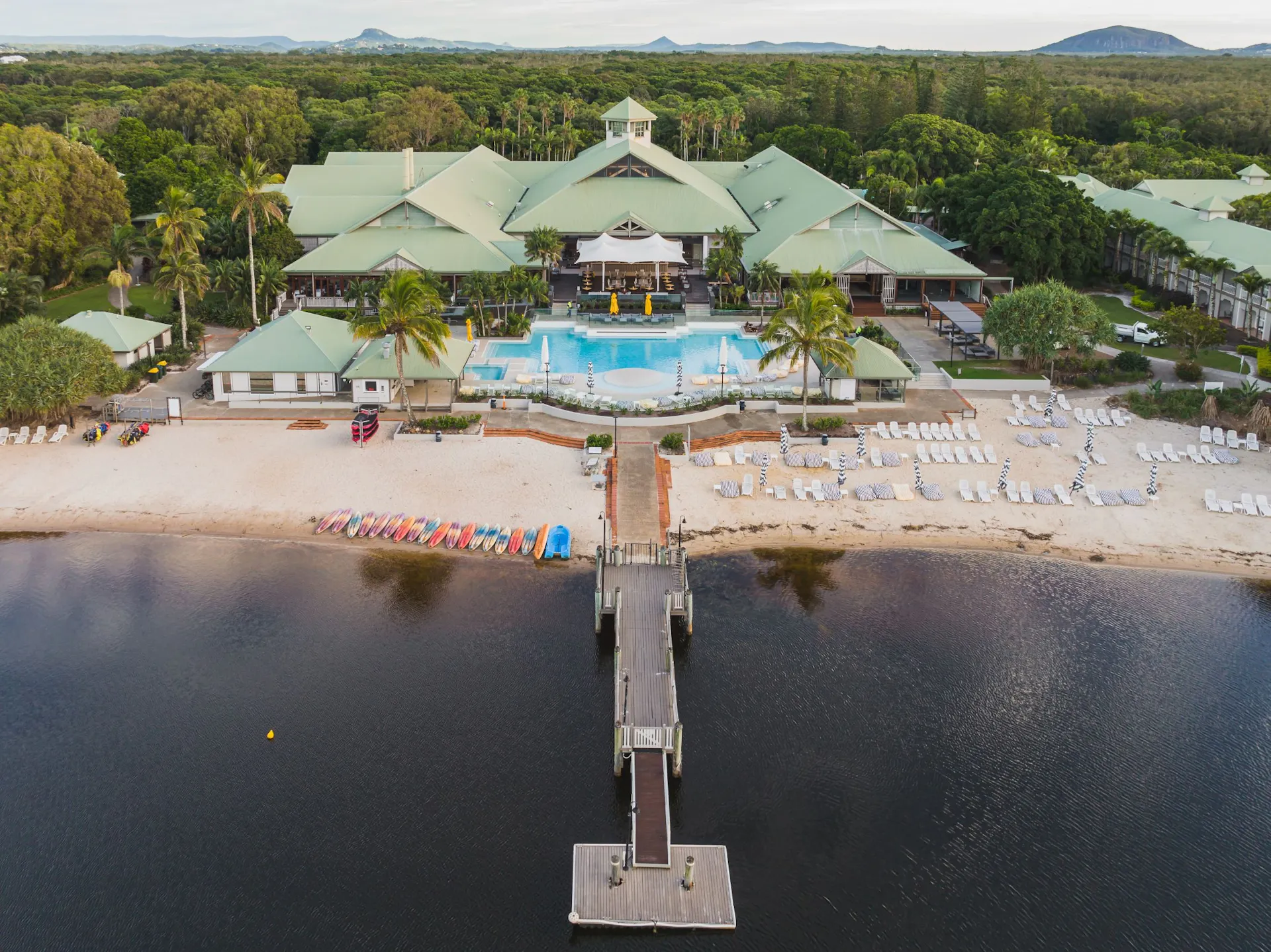 An aerial view of Novotel Sunshine Coast Resort holiday destination in Queensland