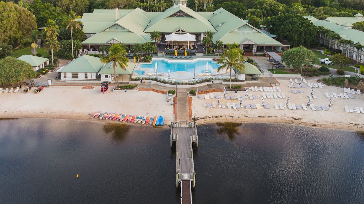 An aerial view of Novotel Sunshine Coast Resort holiday destination in Queensland