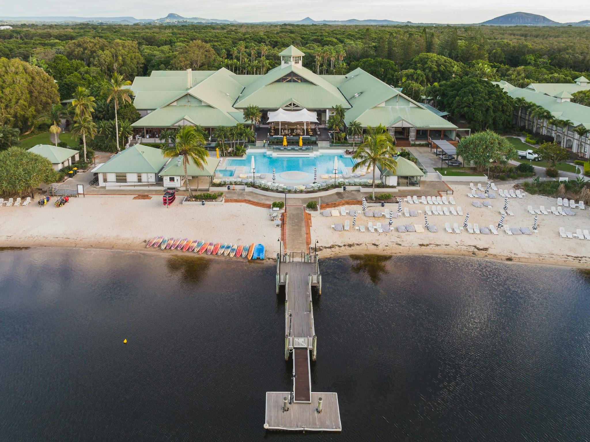 An aerial view of Novotel Sunshine Coast Resort holiday destination in Queensland An aerial view of Novotel Sunshine Coast Resort holiday destination in Queensland