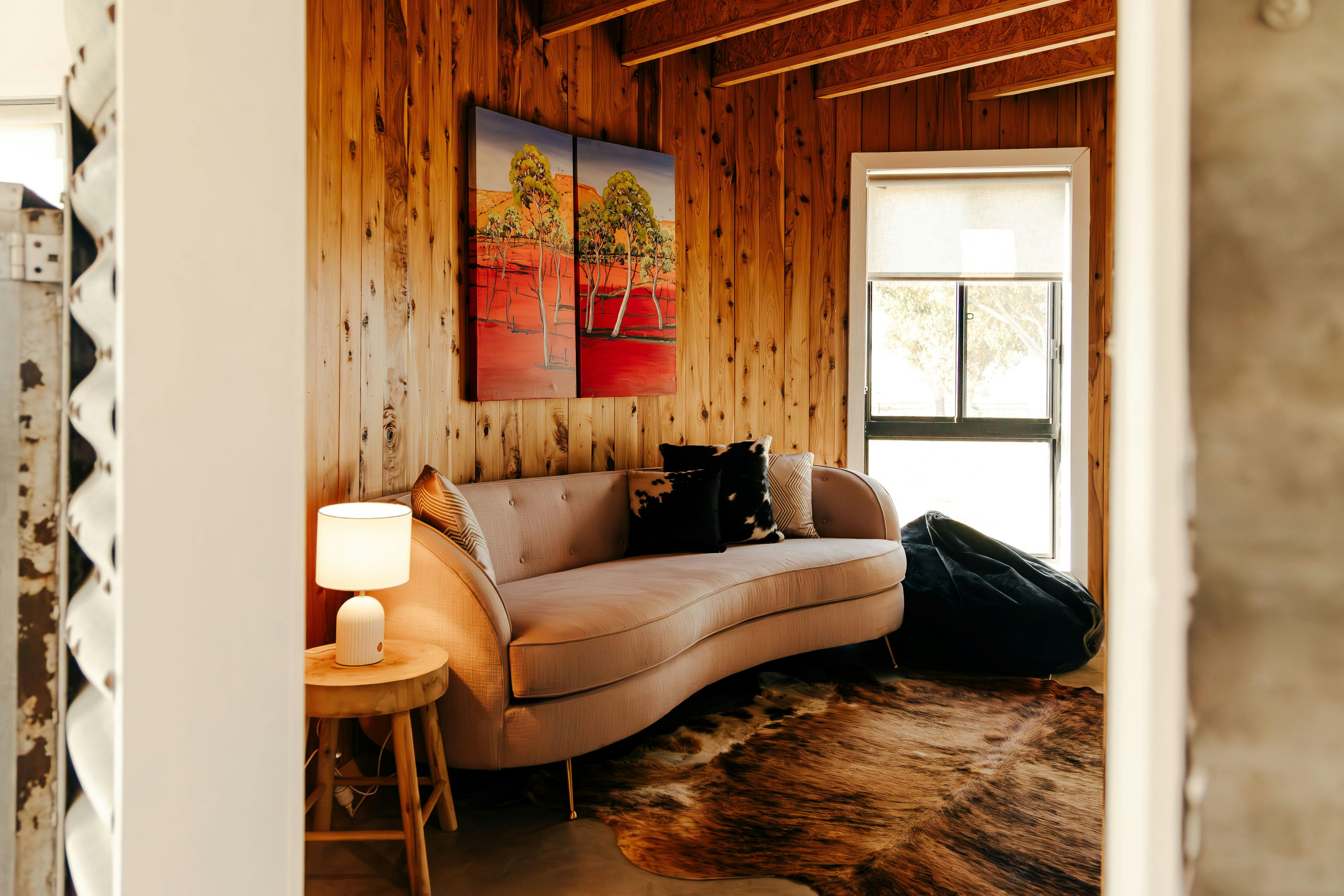 Curl up on the curved lounge for movie night