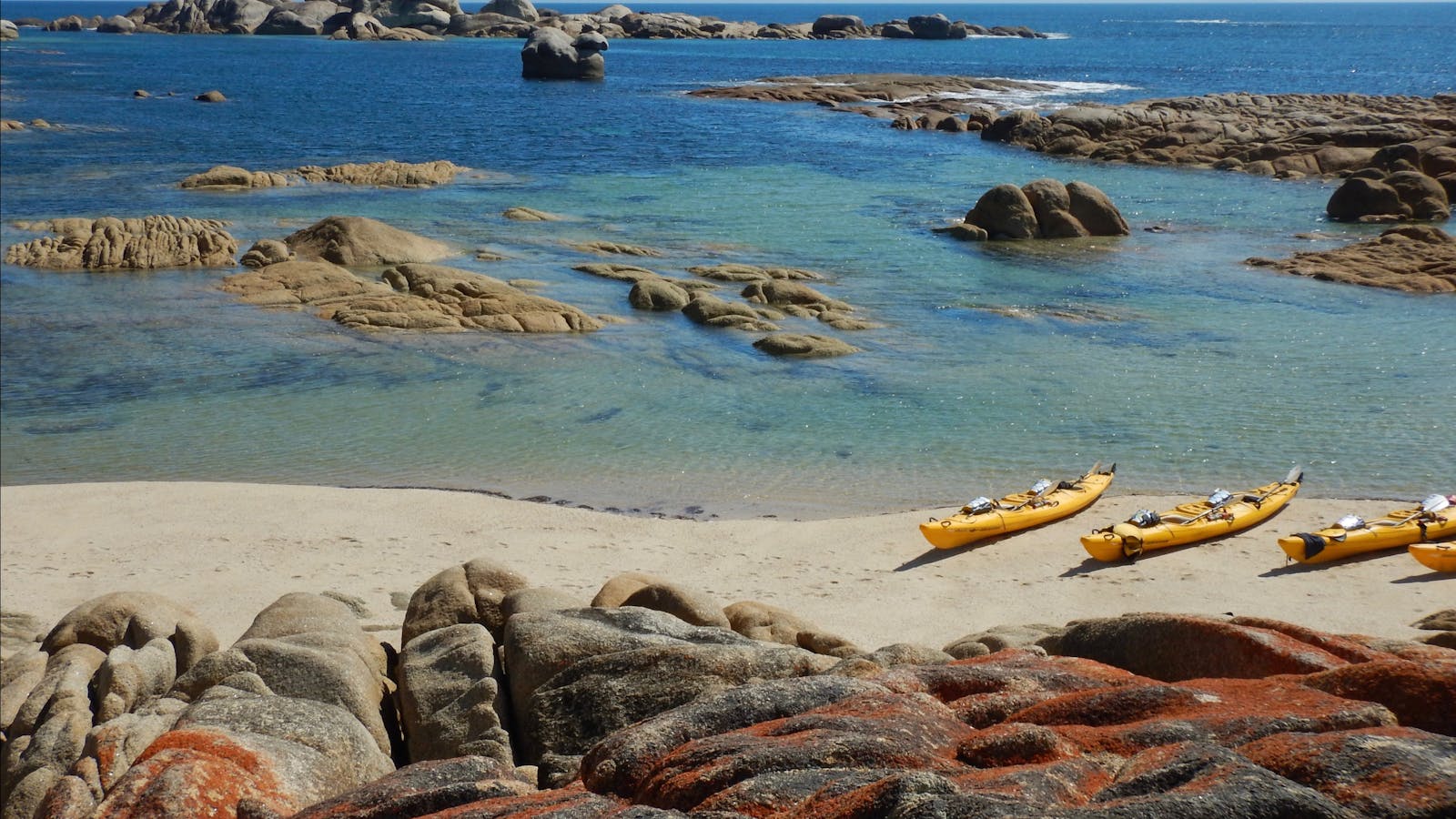 Kayaks on the beach on Flinders Island