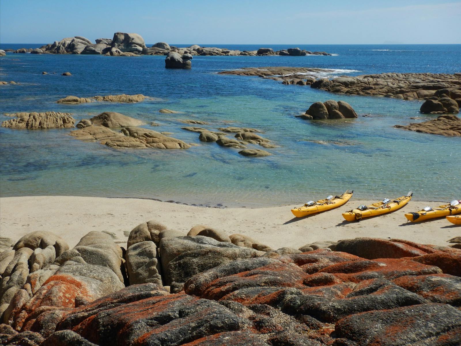 Kayaks on the beach on Flinders Island