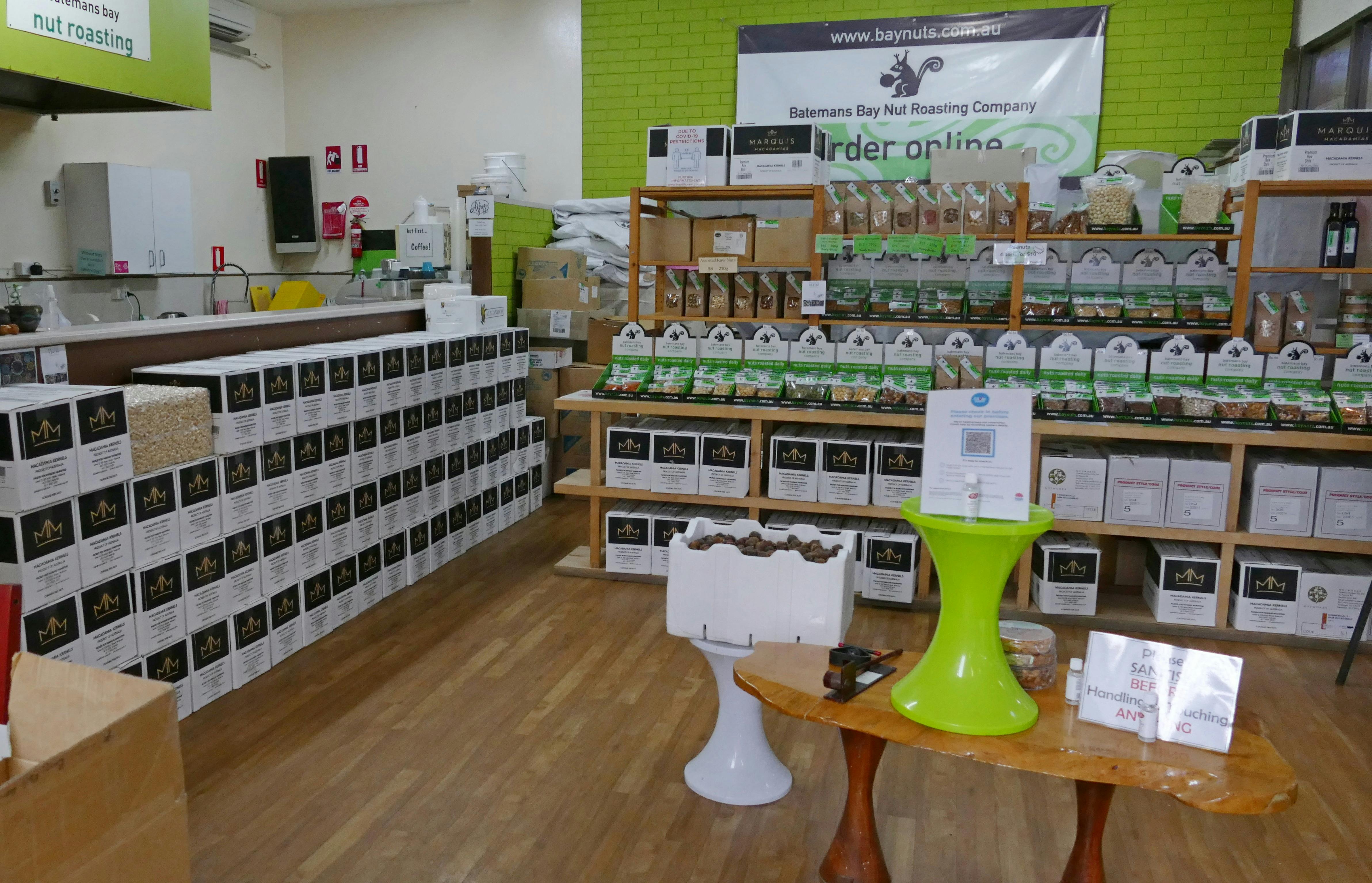 A picture of some of the produce at the Batemans Bay Nut Roasting Company