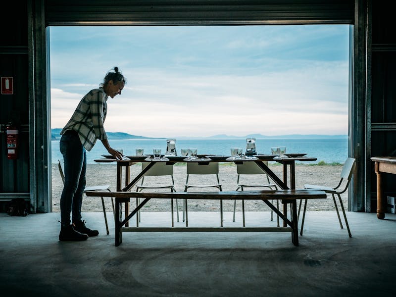Alice setting up tastings at the saltworks
