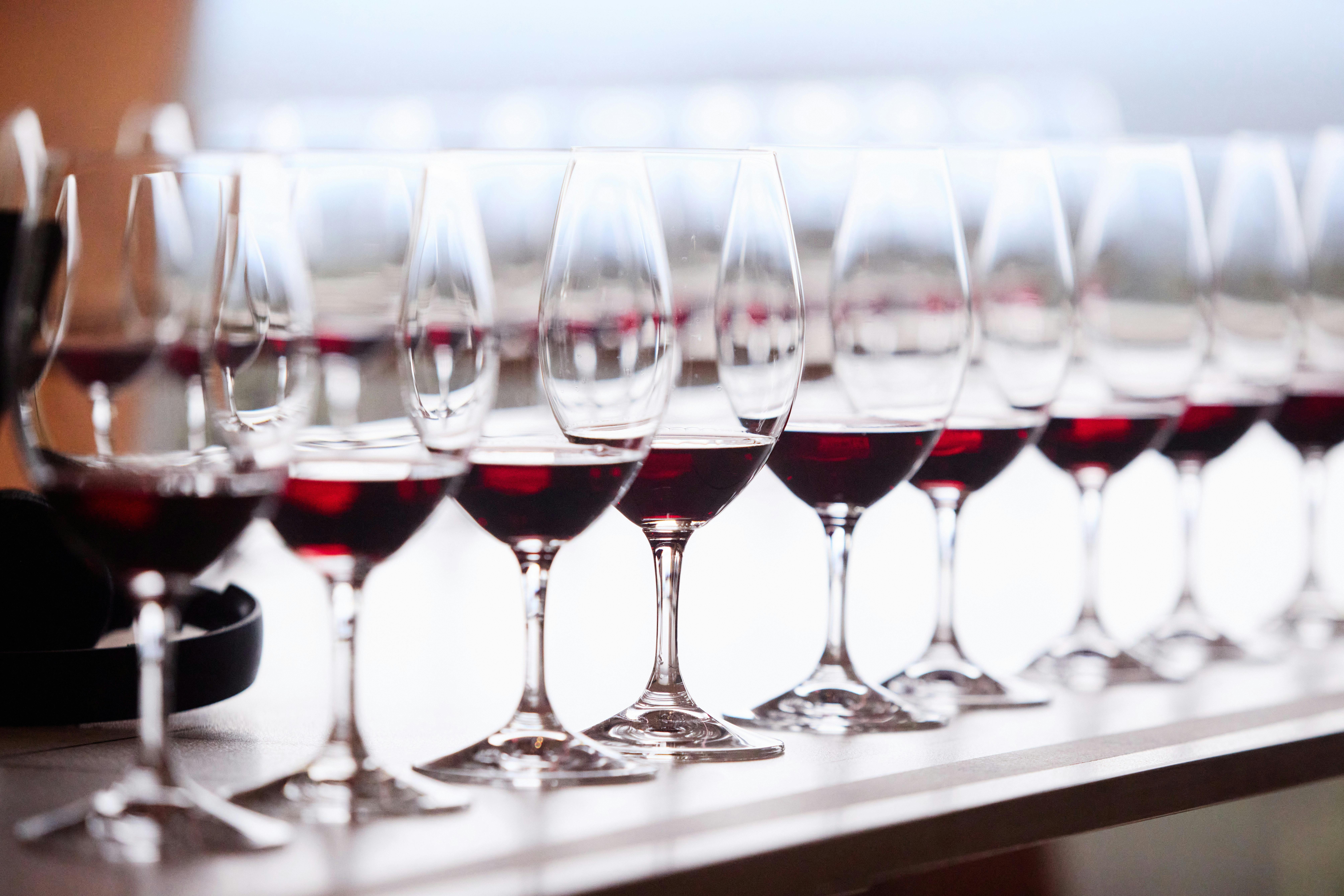 Wine in glasses lined up