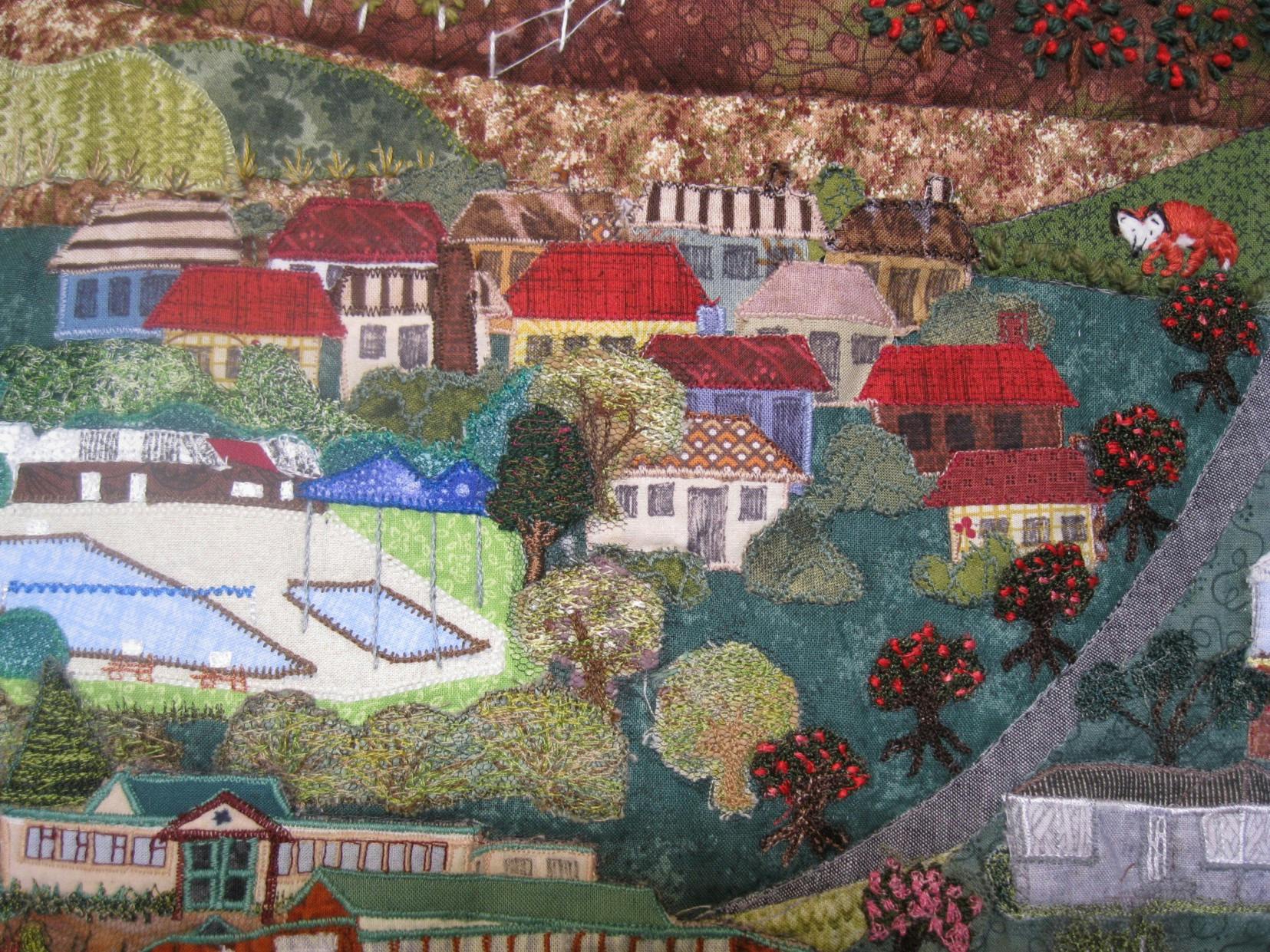 Quilt detail - houses and school