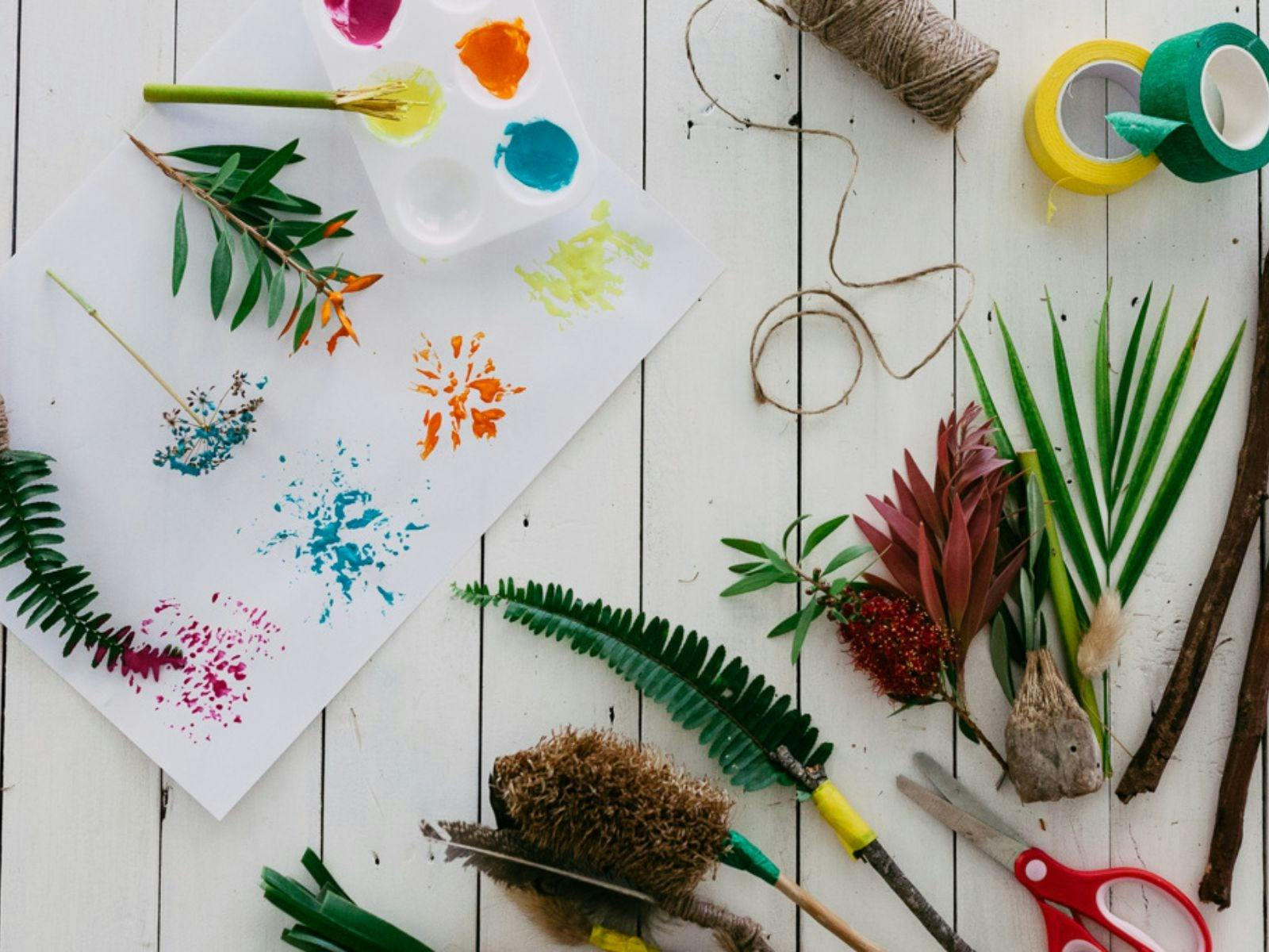 Children's craft painting with nature
