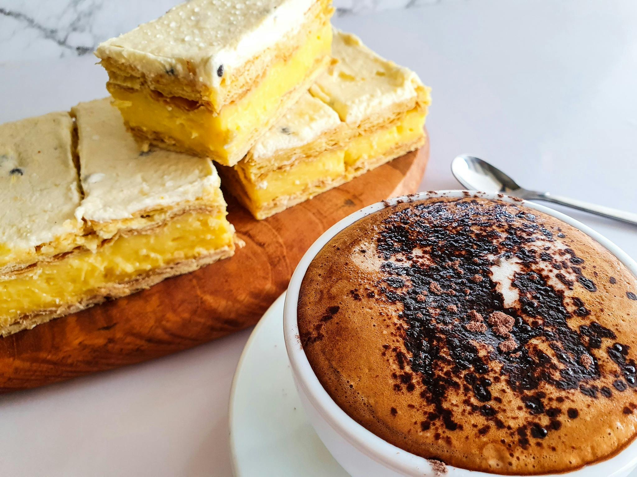 vanilla slice and coffee