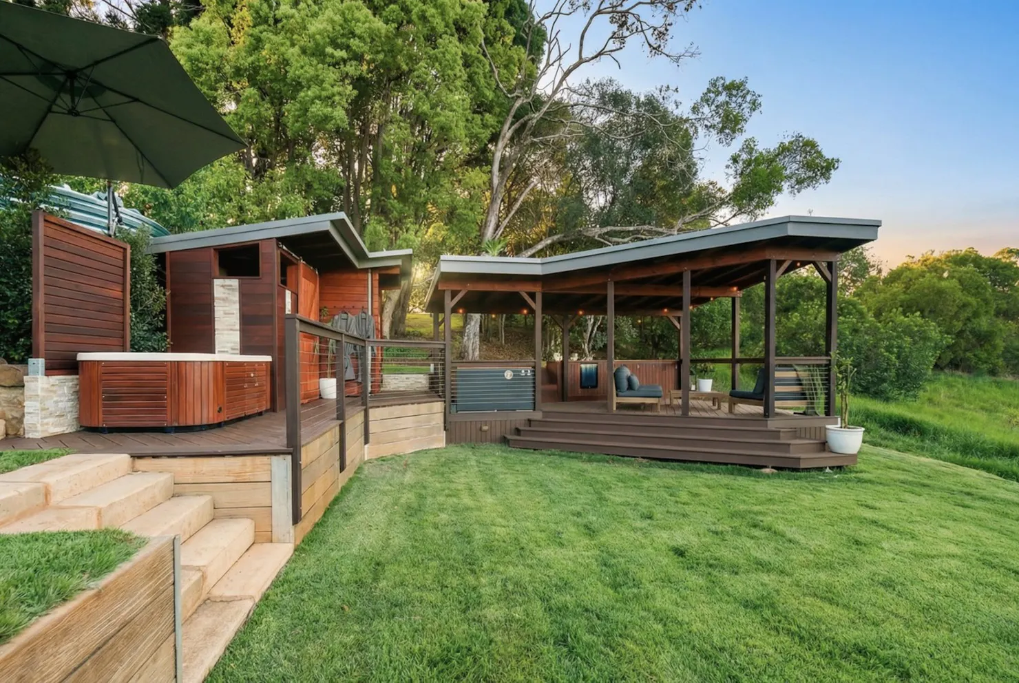 Outdoor spa and relaxation deck at The Range Holistic Spa and Wellness, Montville Sunshine Coast