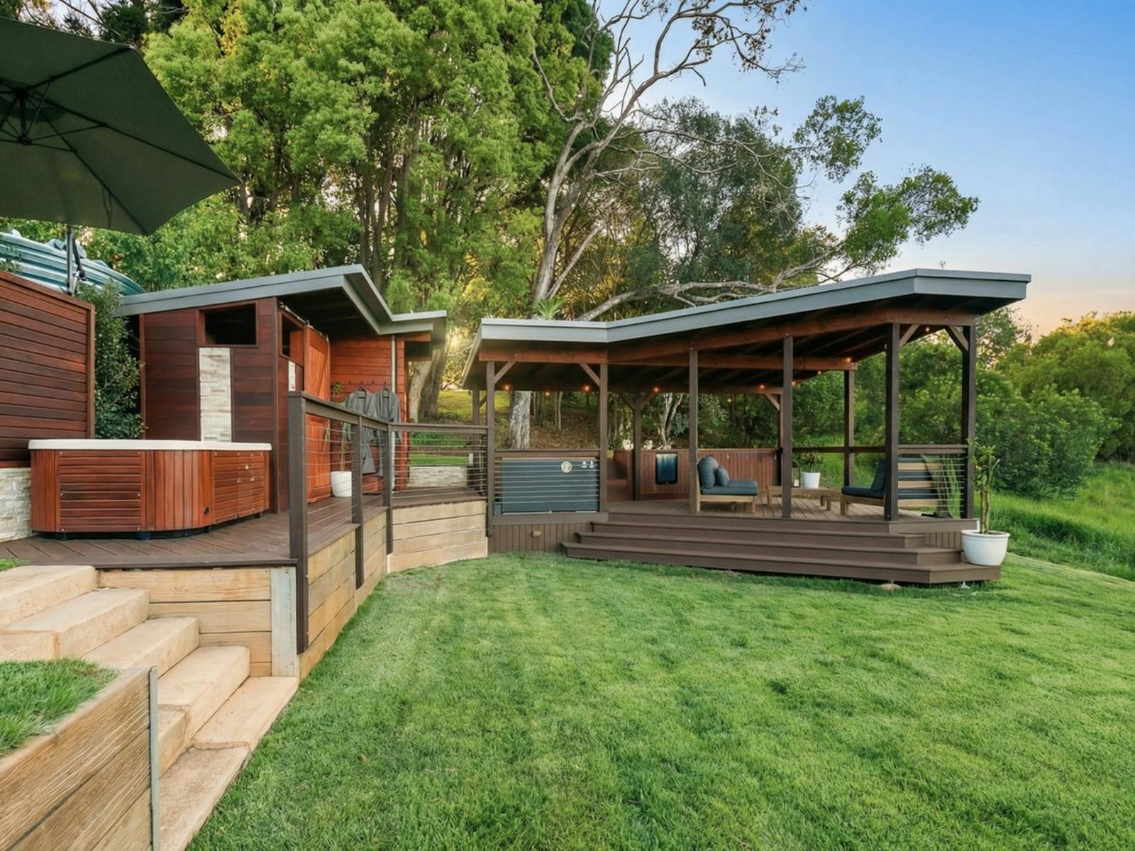 Outdoor spa and relaxation deck at The Range Holistic Spa and Wellness, Montville Sunshine Coast Outdoor spa and relaxation deck at The Range Holistic Spa and Wellness, Montville Sunshine Coast