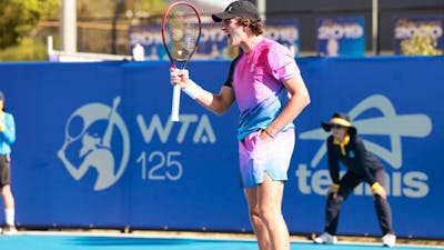 Joao Fonseca celebrating Workday Canberra International 2026 win