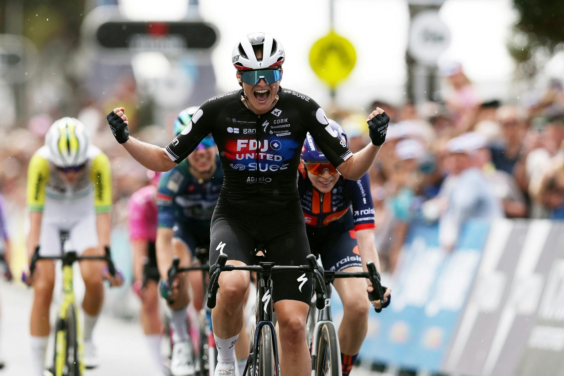 Cyclist celebrating