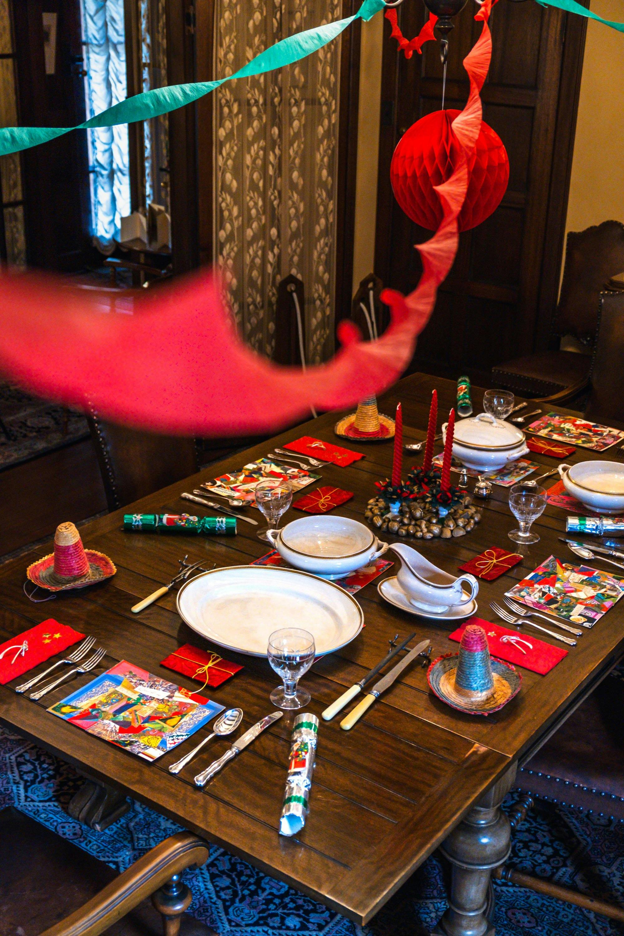 Christmas table setting display at Calthorpes House