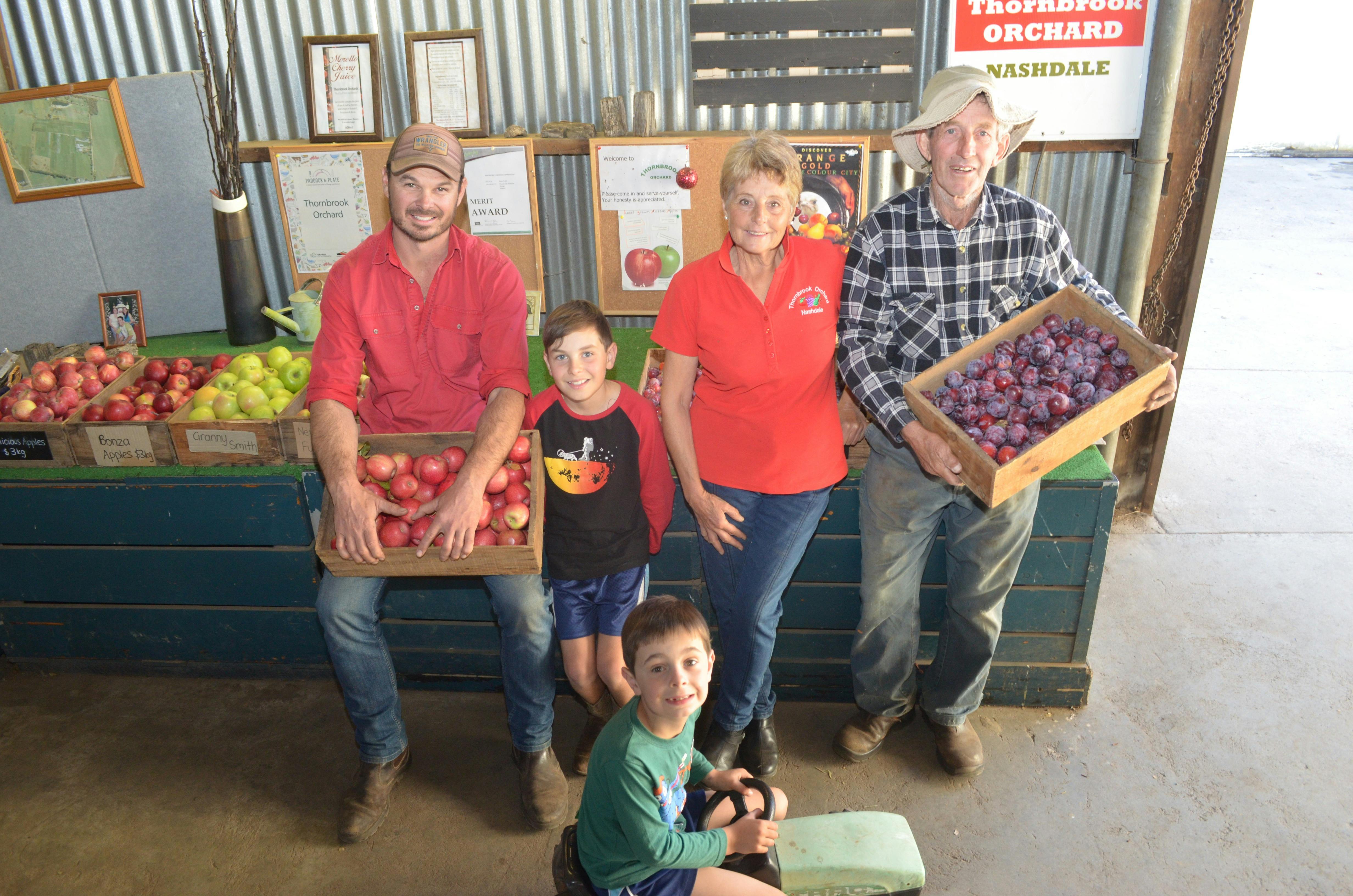 Three generations of Thornbrook Orchardists relaxing at the end of the day