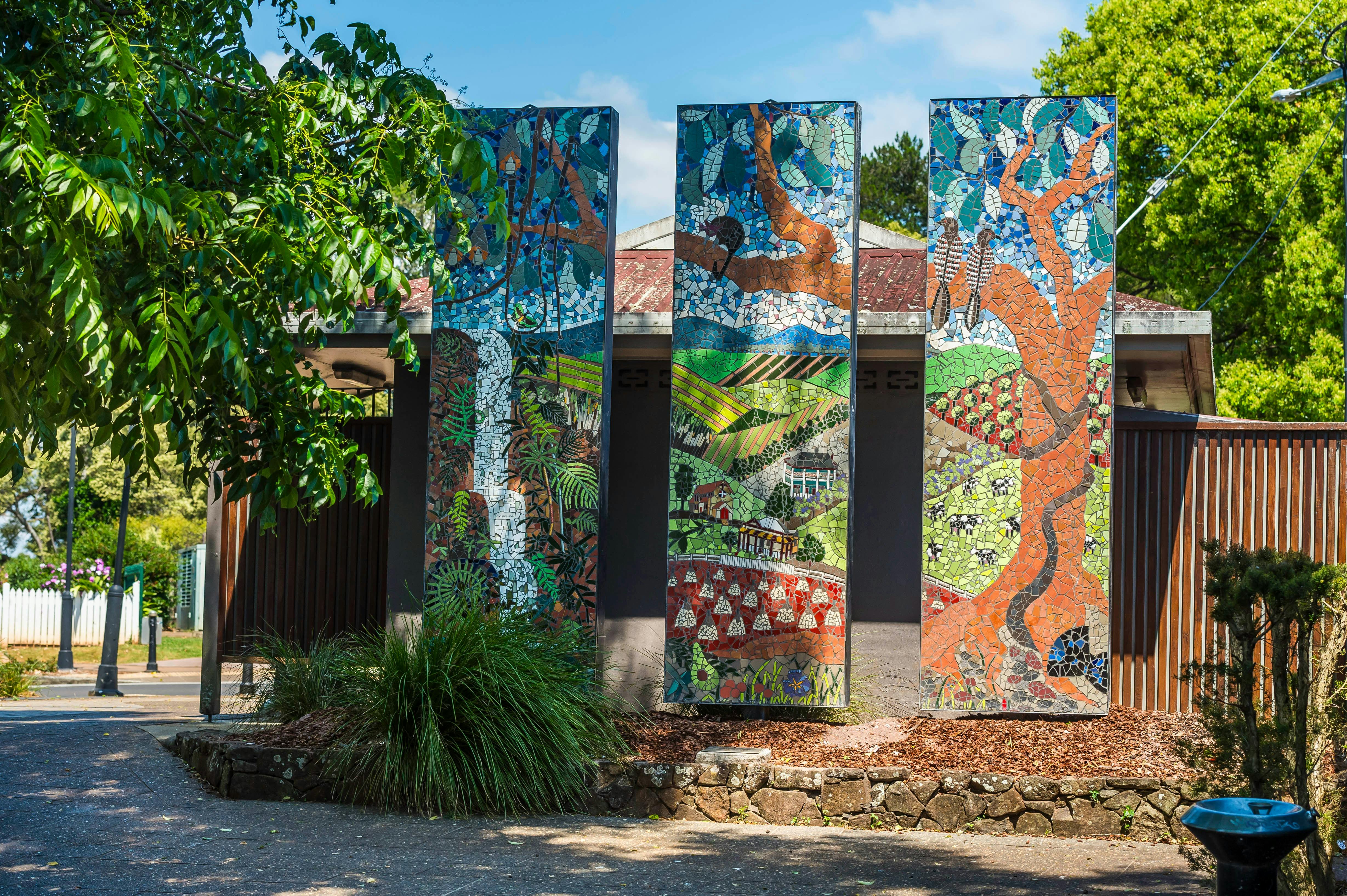 Mosaic tiles on three panels