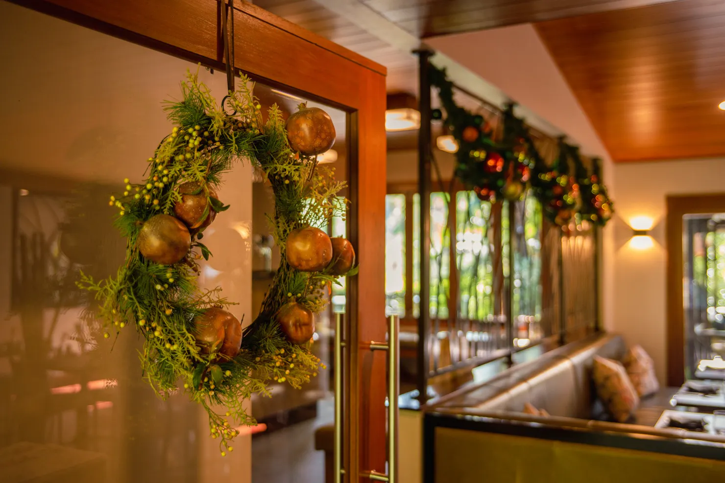 Christmas wreath and decorations at The Tamarind restaurant