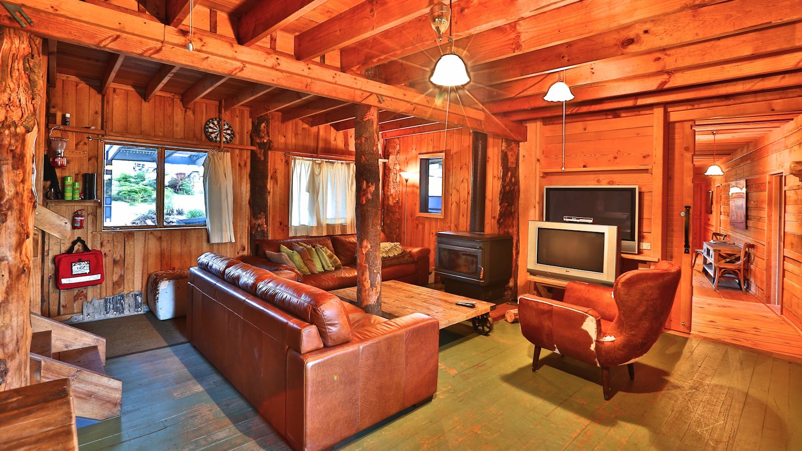 Bruny Island Lodge lounge and fireplace