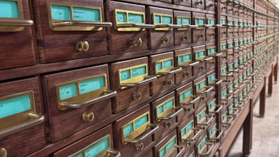 Brown filing cabinets at the National Library of Australia