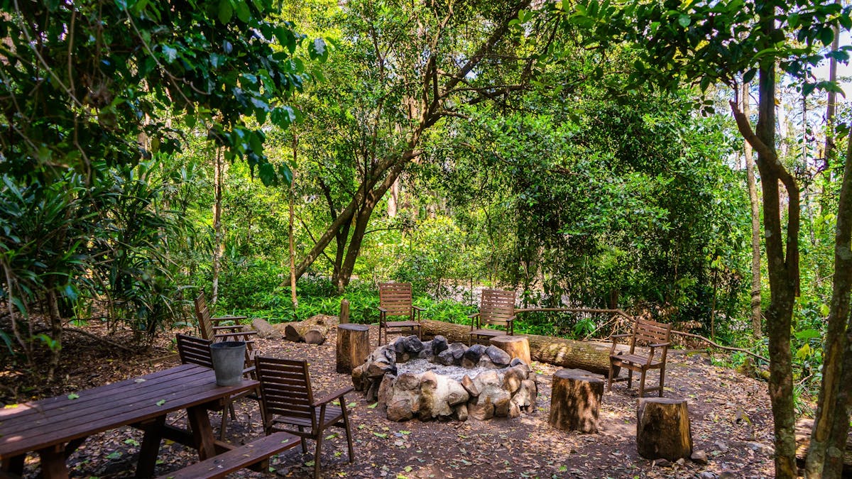Image shows a fire pit at the campsite