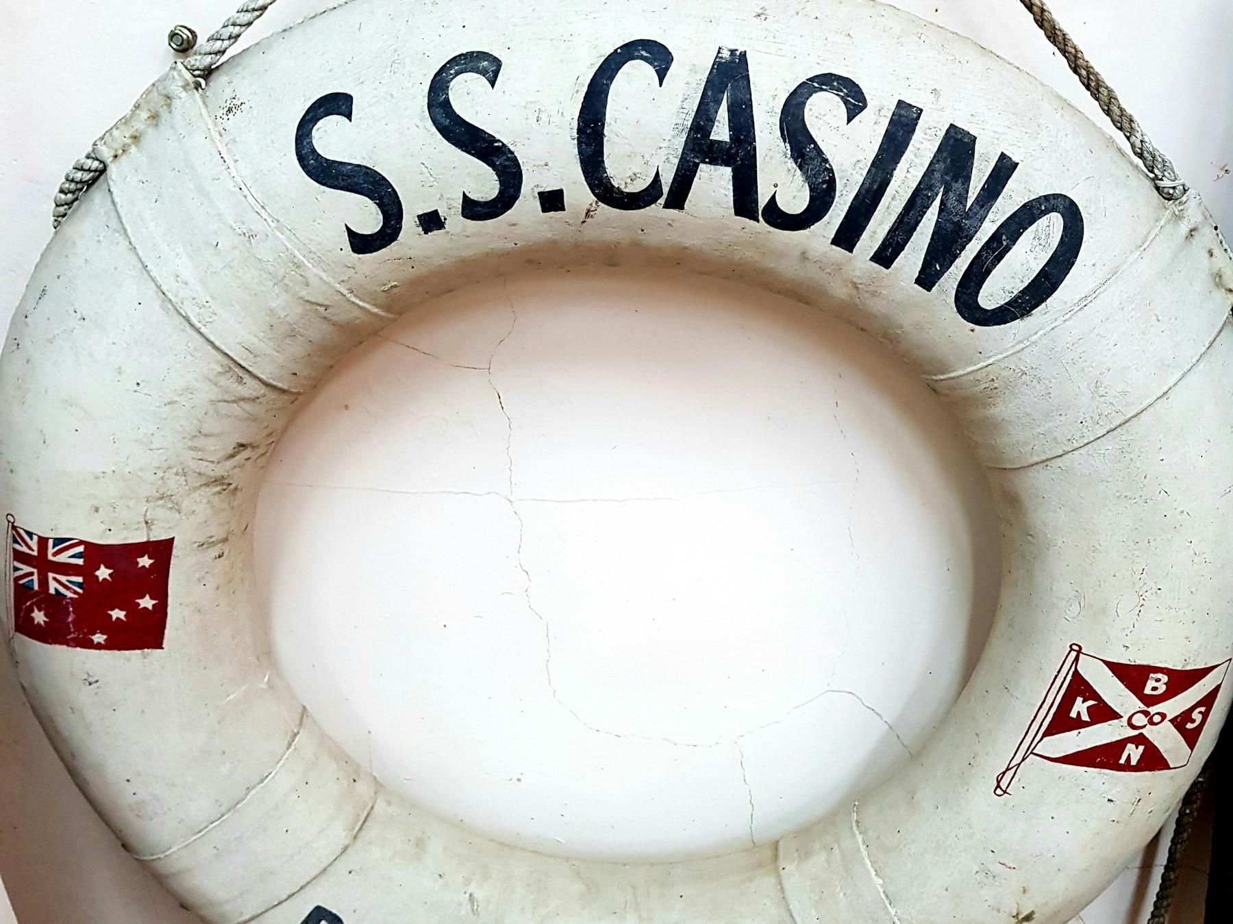 Lifebuoy from the SS Casino shipwreck in front of the Museum in 1932