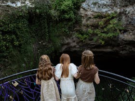 Children looking into the cave from behind the viewing platform