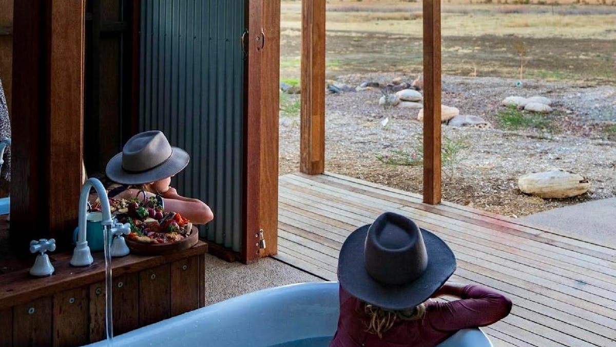 people admiring view from baths at Julia Creek Artesian Baths