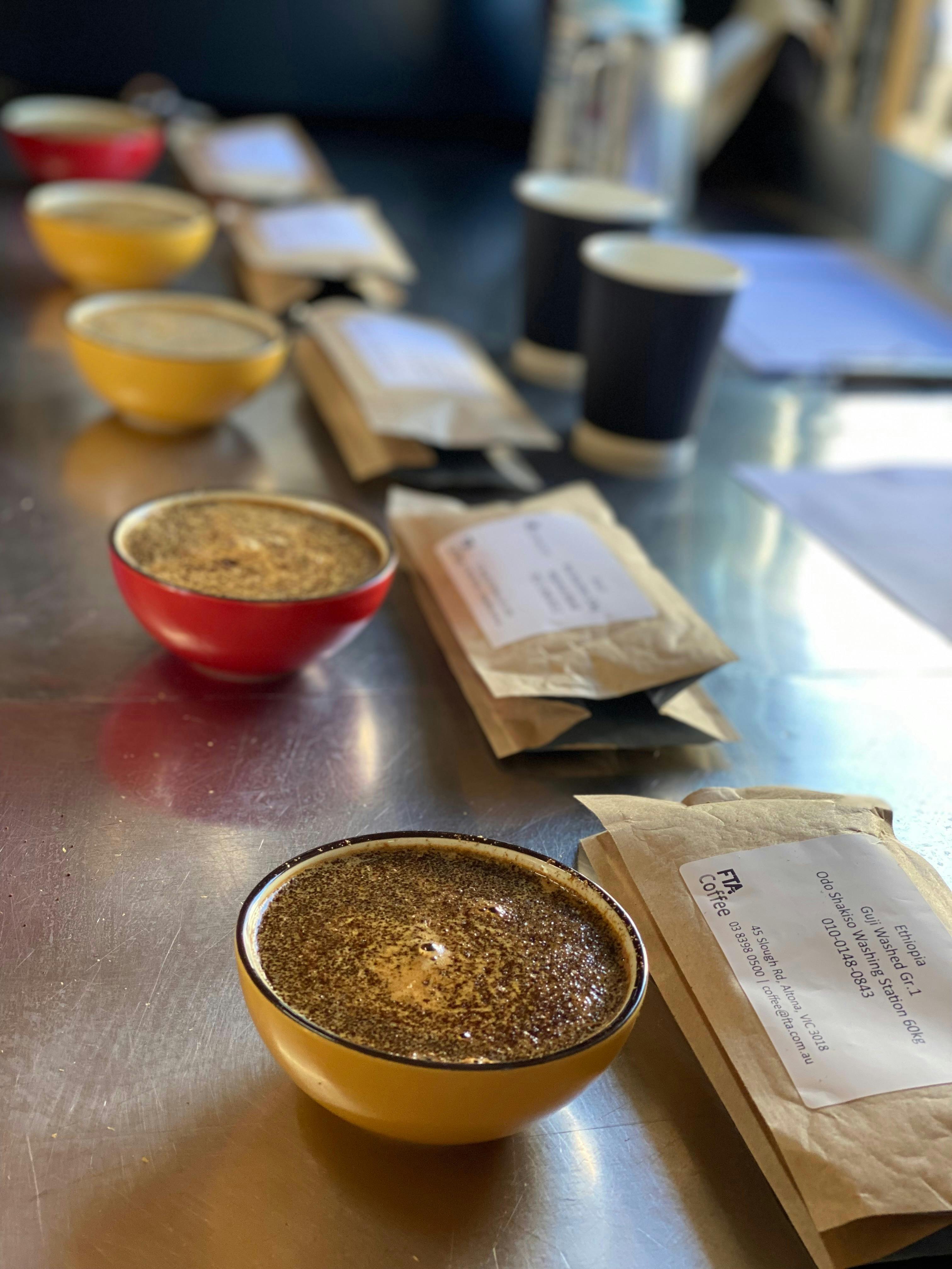 Sampling the flavours the acidity, balance, aftertaste, and how the coffee feels in your mouth.