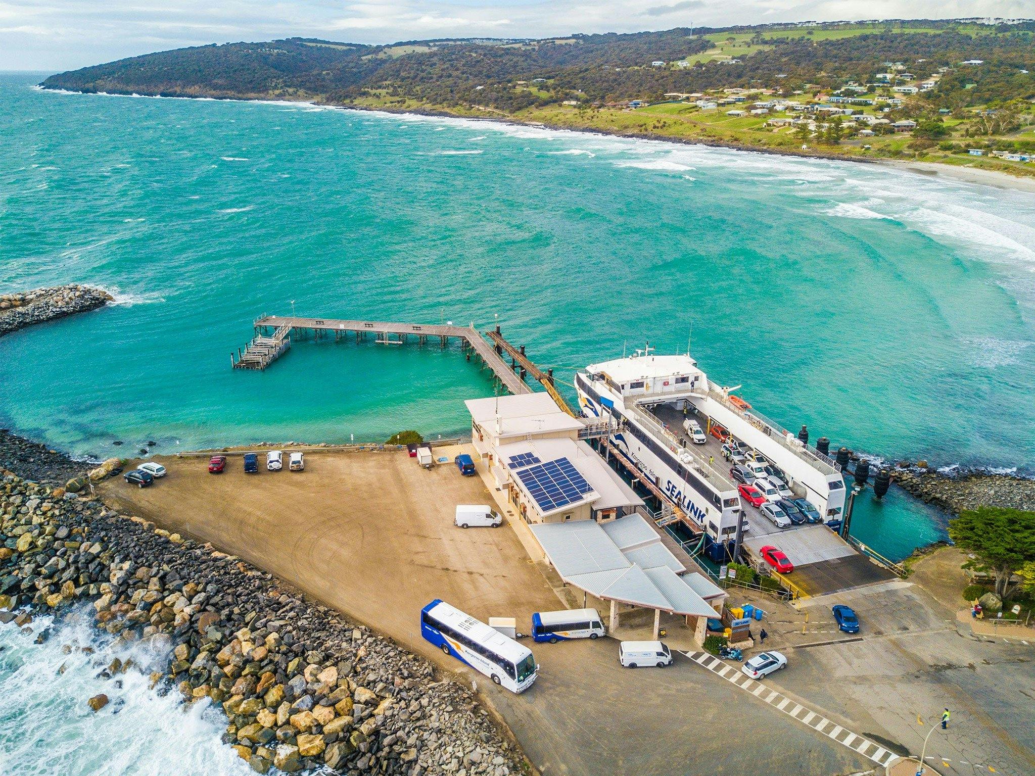 SeaLink ferry and coaches at Penneshaw Kangaroo Island