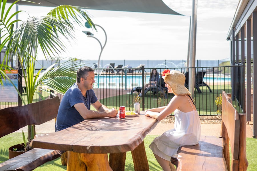 Outdoor eating area poolside