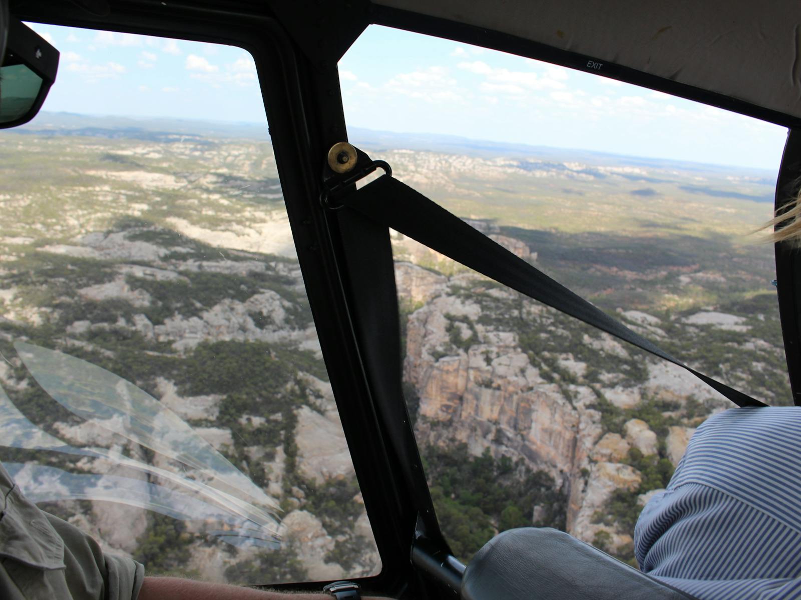 View out of helicopter window looking at White Mountain National Park