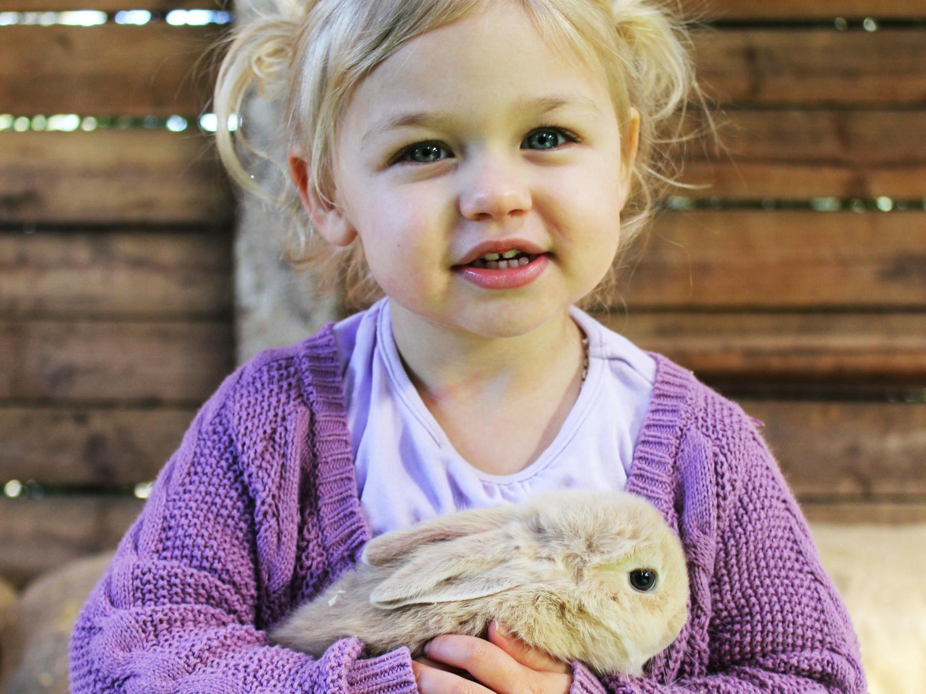 Ash cuddling a rabbit