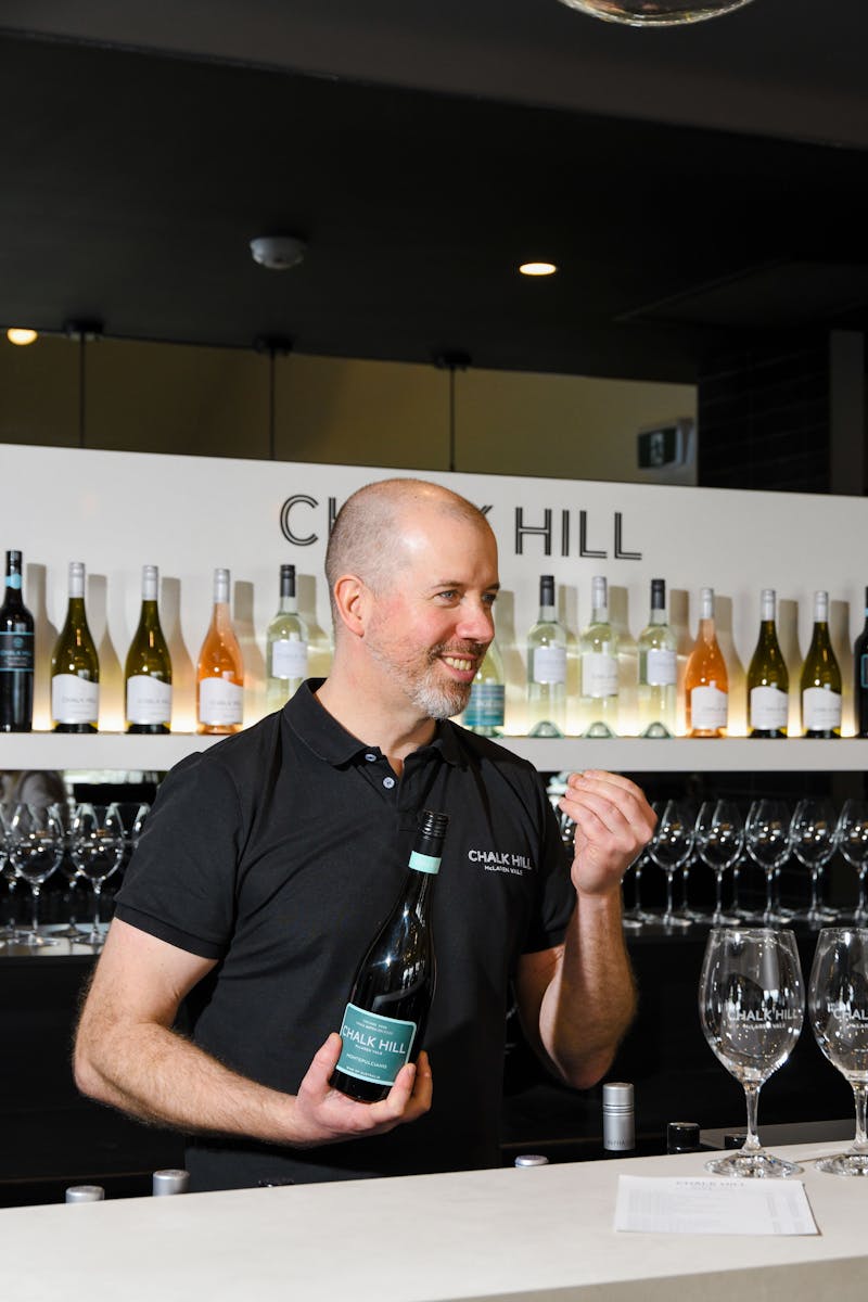 Cellar door team member introducing our Chalk Hill SBR Montepulciano