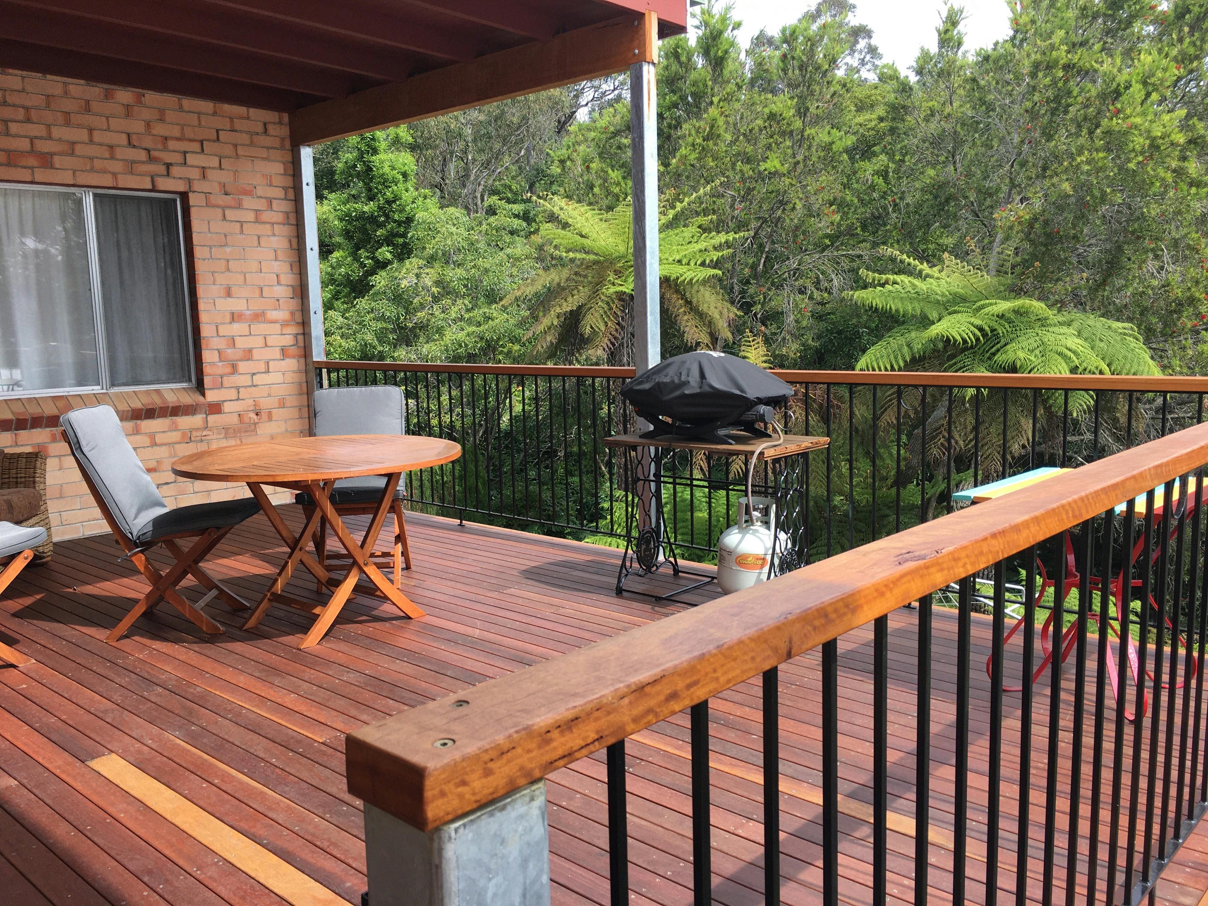 Rear deck overlooking semi rainforest gully