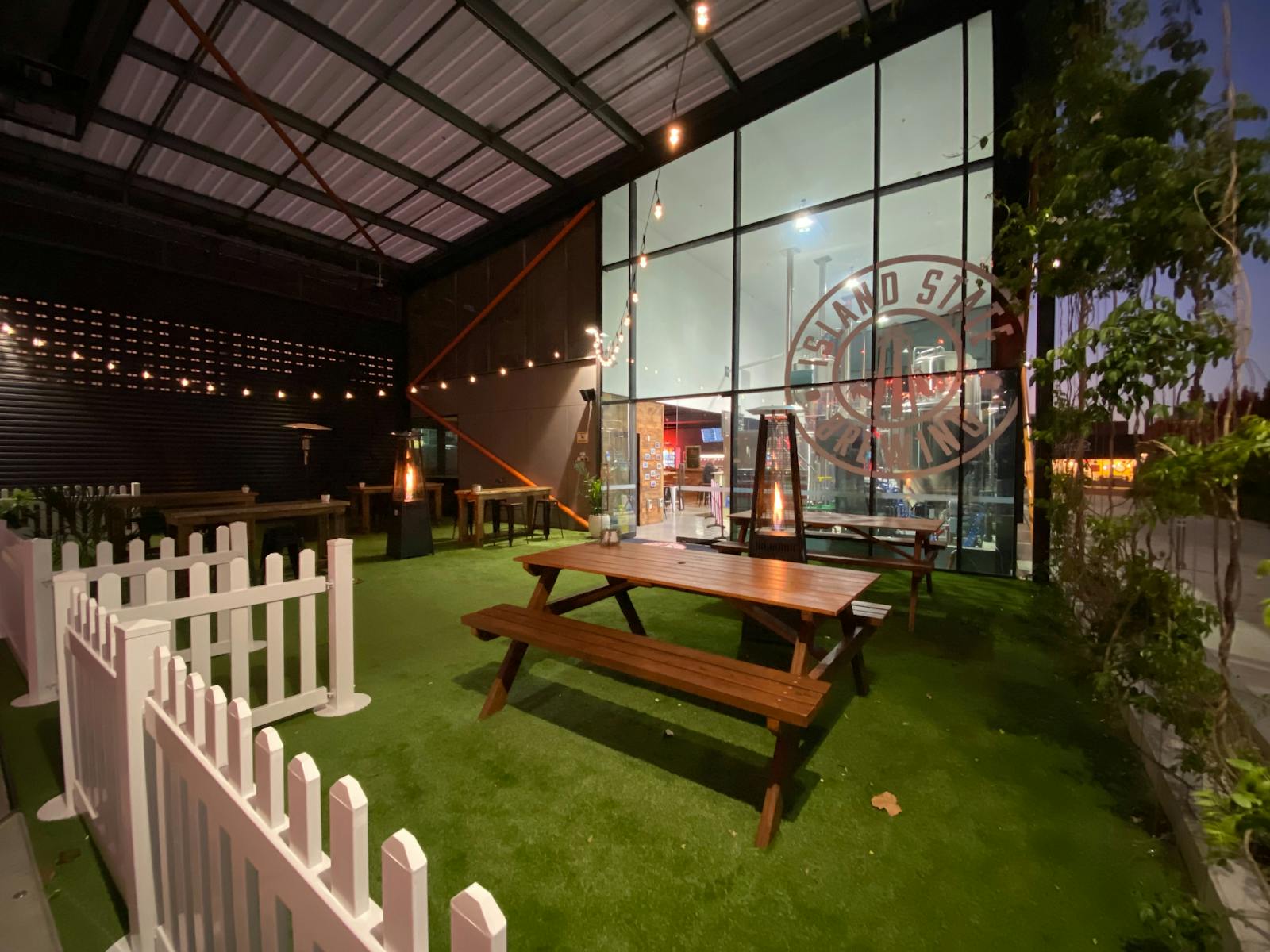 Beer garden at night