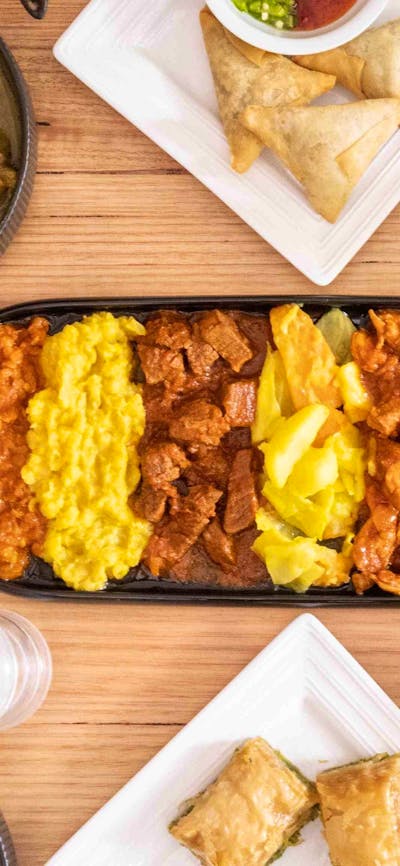 Range of Ethiopian dishes photographed from above