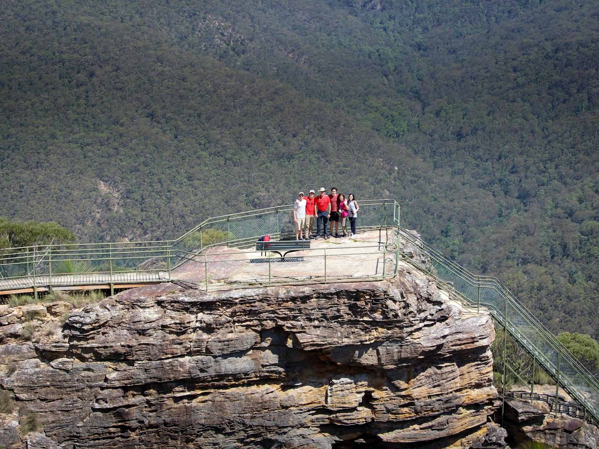 A group at Pulpit Rock overlooking the Grose Valley in the Blue Mountains