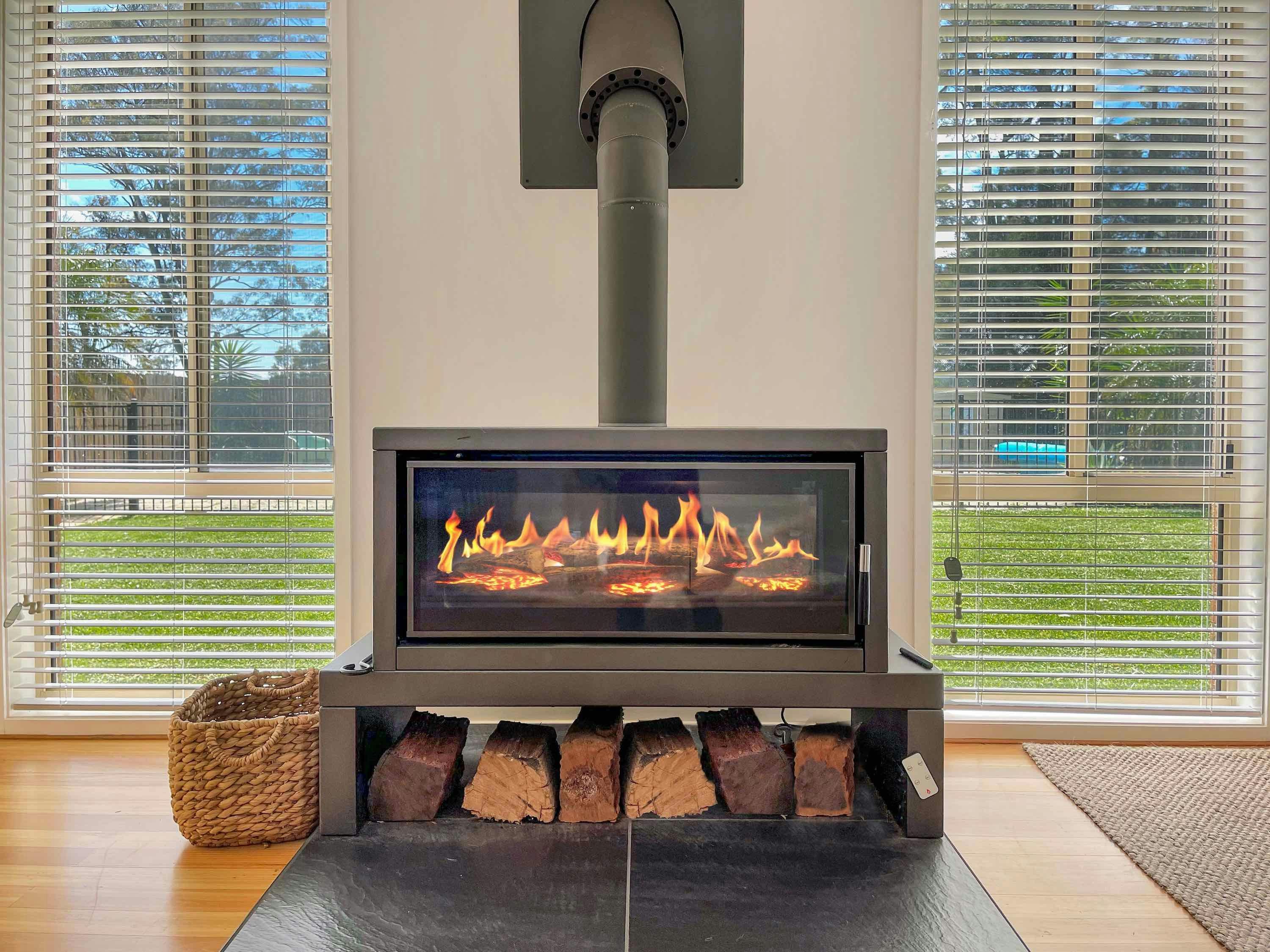 Indoor wood fireplace