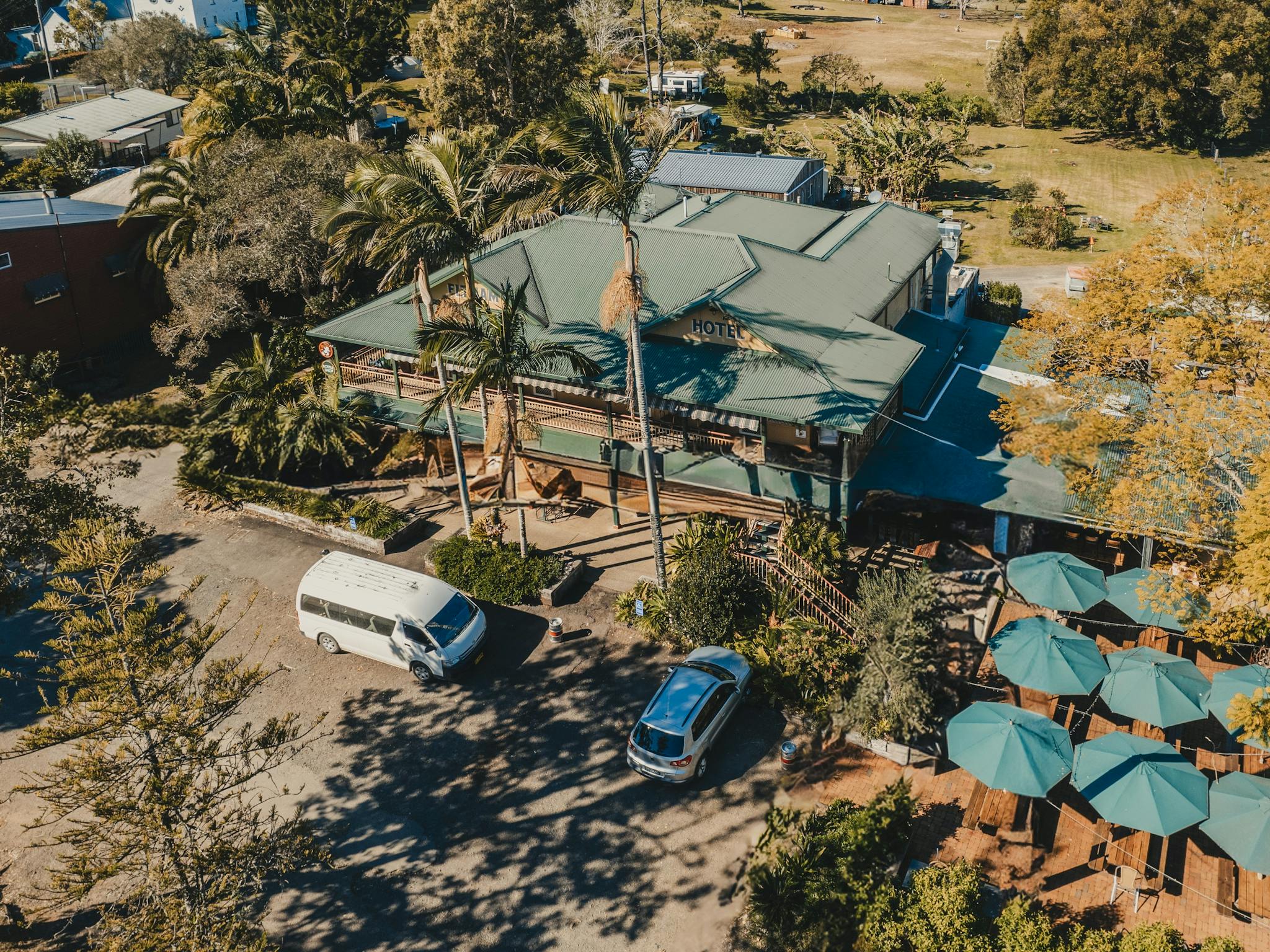 Aerial view of the Eltham Hotel