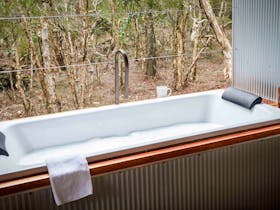 The deluxe plus bath looks out onto the bush