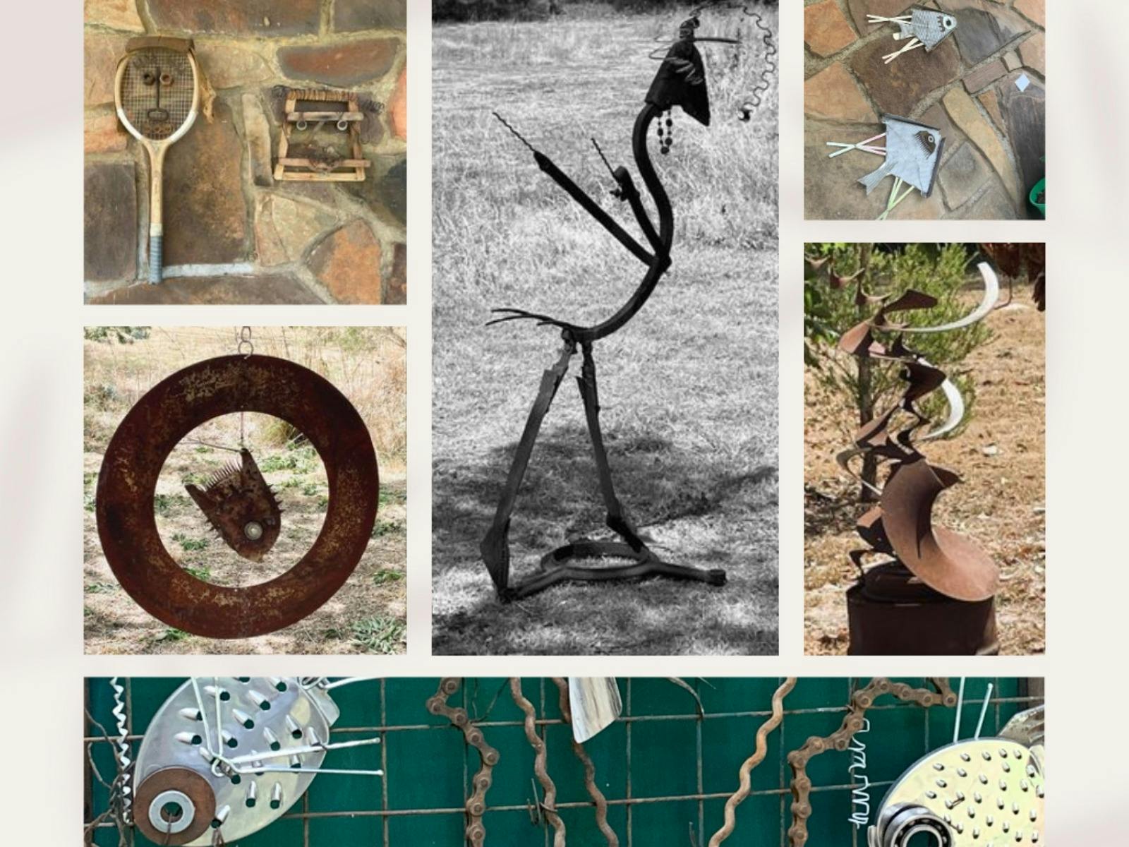 Various images of Judy Barker's Sculpture Garden