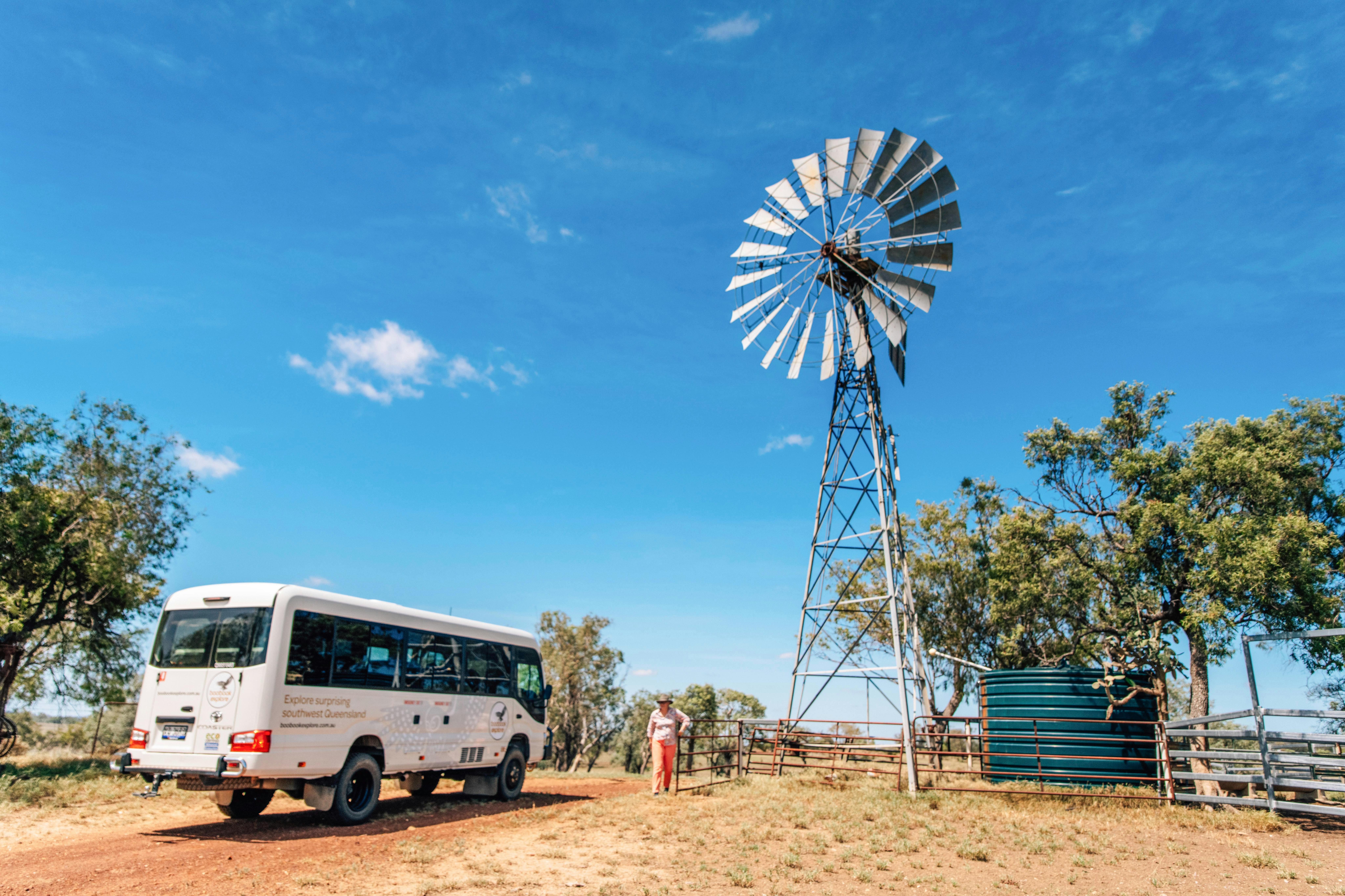 4WD mini-bus entering Massey Downs Station on Mt Abundance