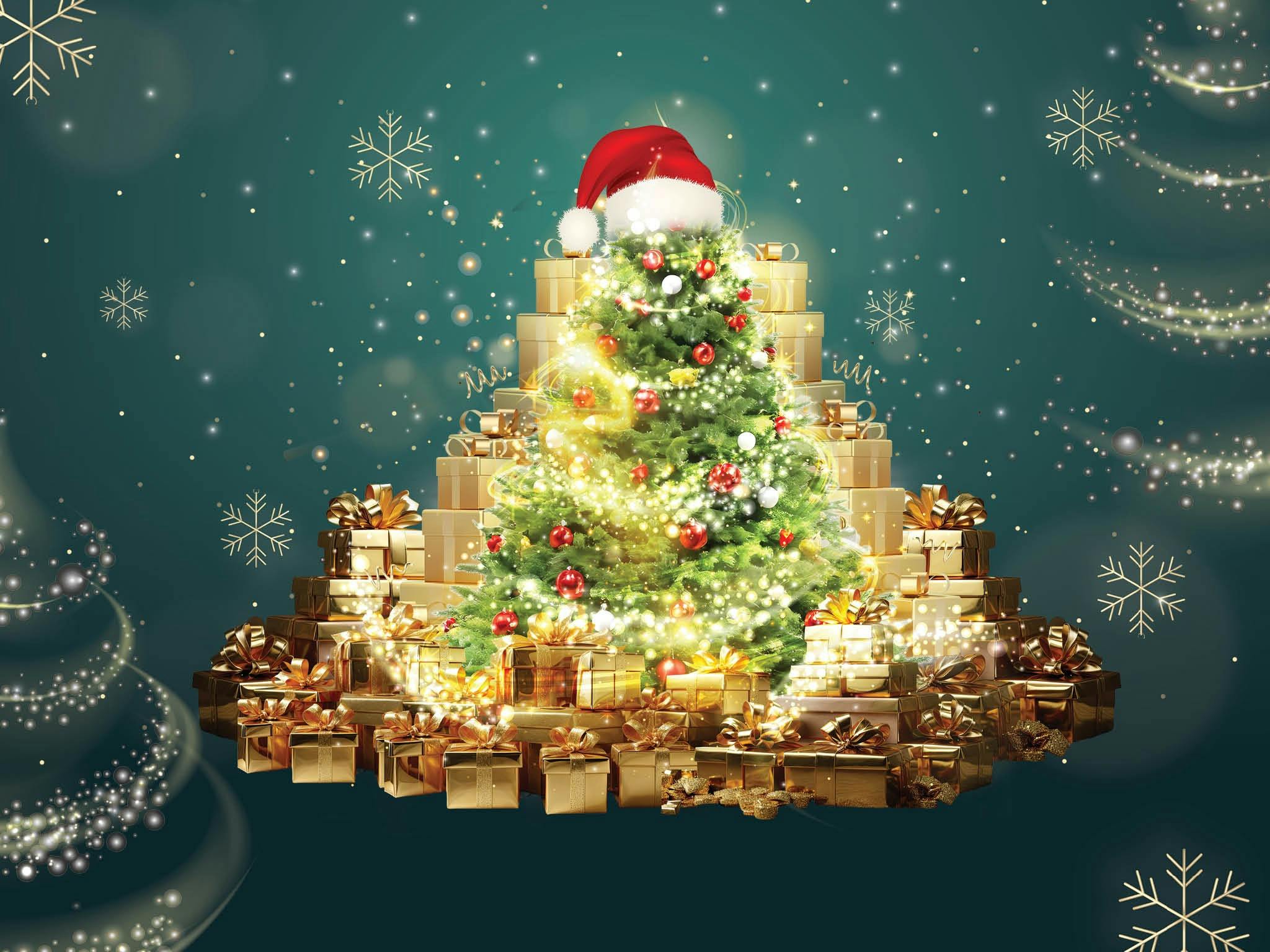 Christmas Tree Filled With Gold Presents