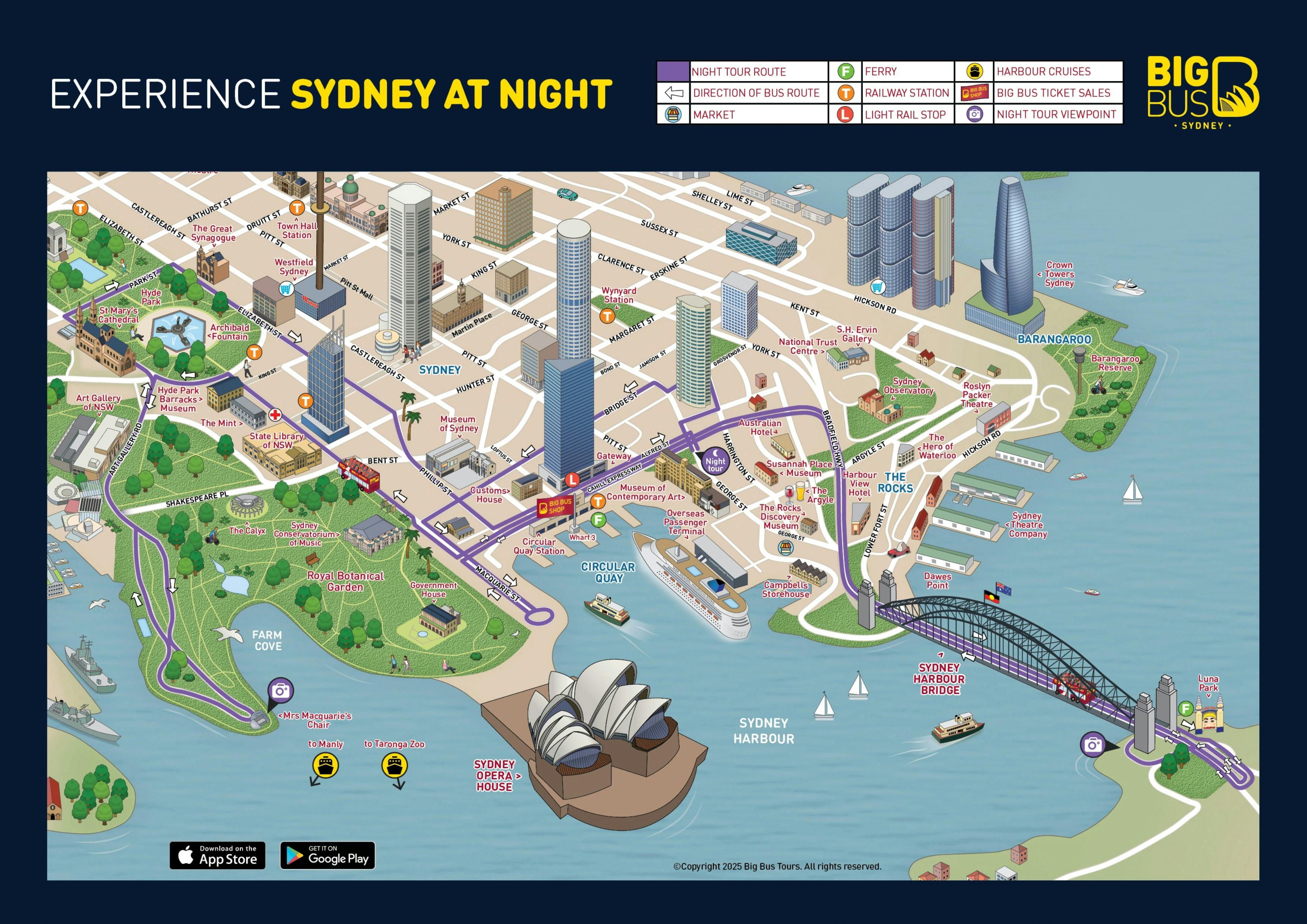 Big Bus Sydney Night Tour map
