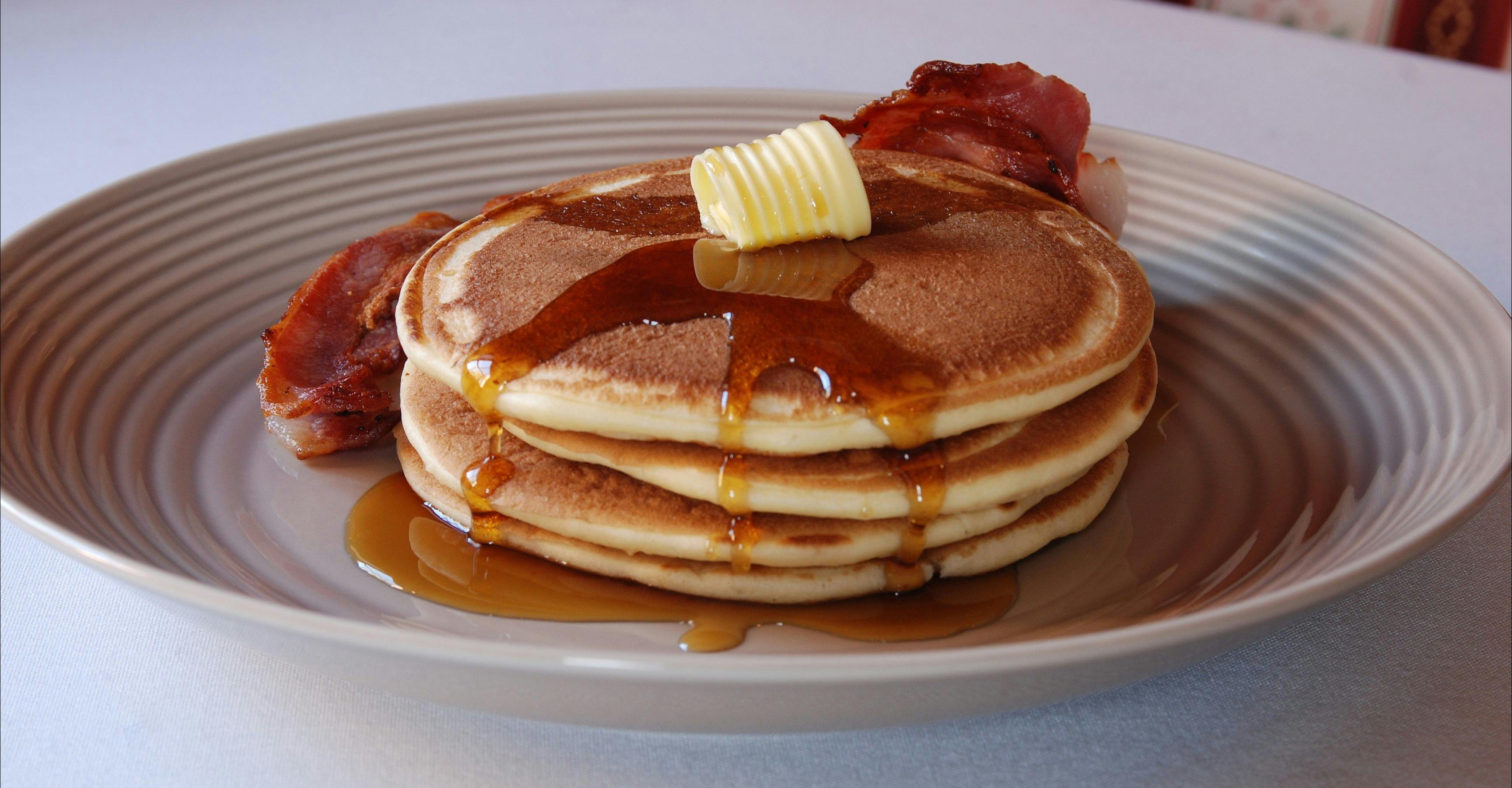 Pancakes with Bacon and (really real) Maple Syrup