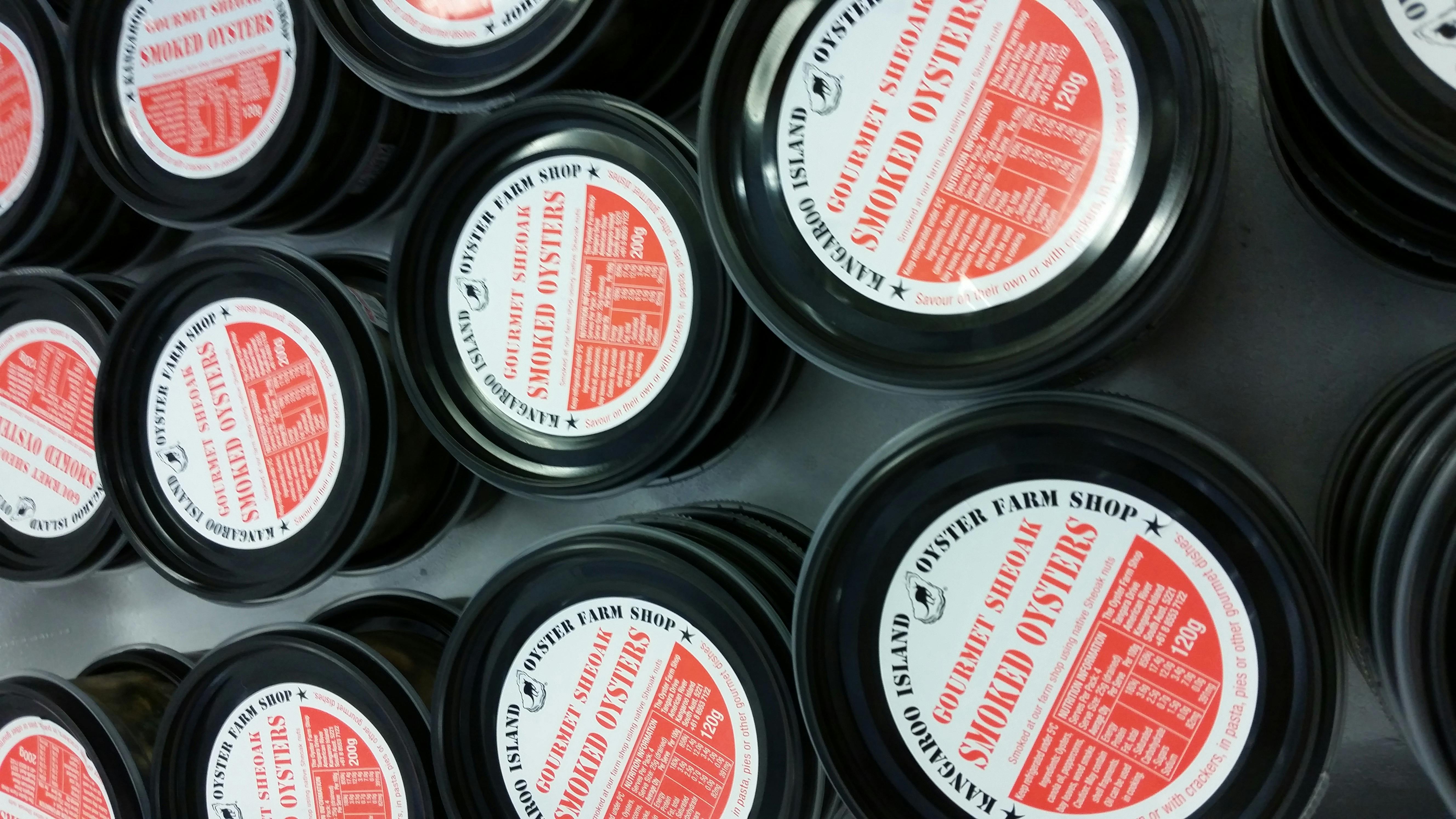 Tubs of our farm shop hot smoked oysters