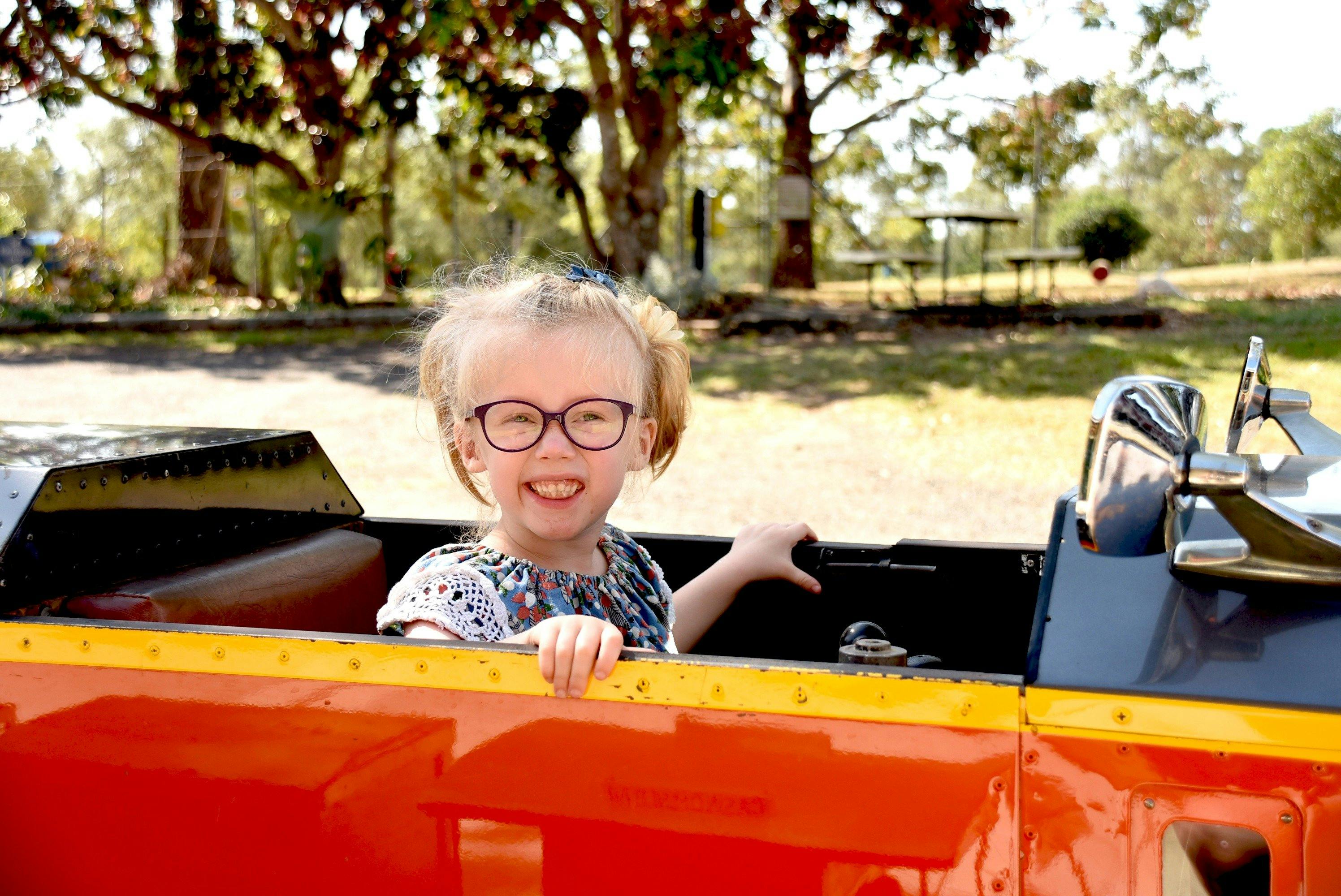 Happy child in train