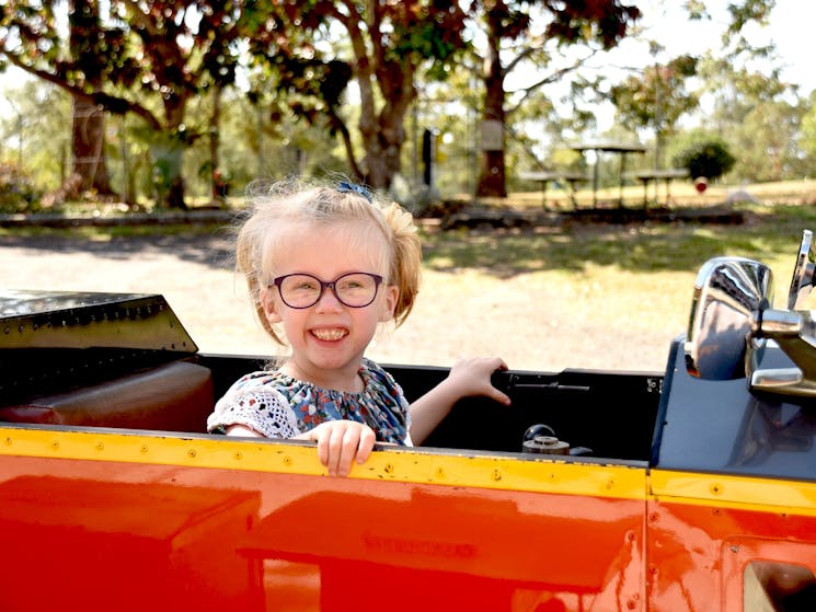 Happy child in train