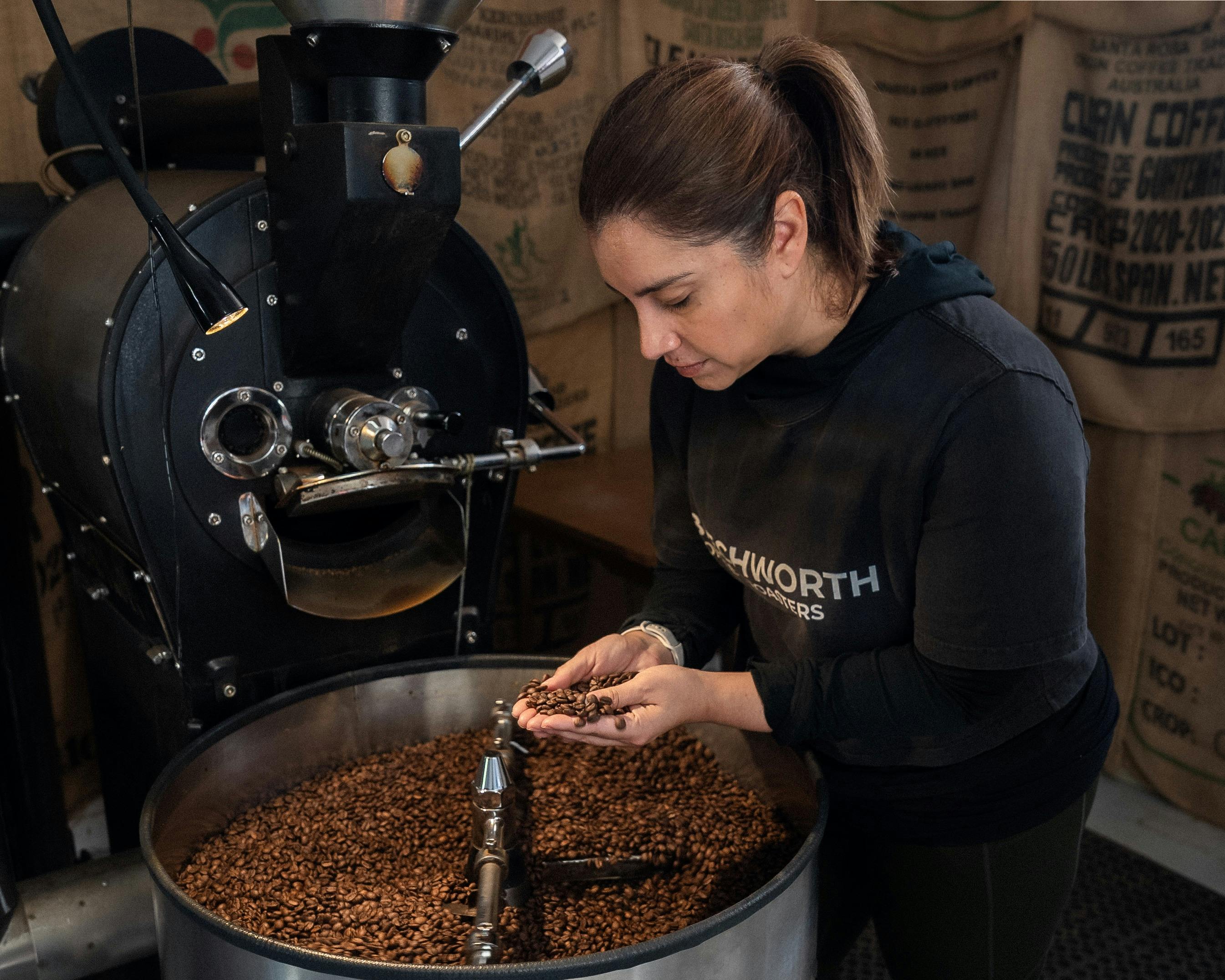 Our roaster, Karla roasting a batch of coffee